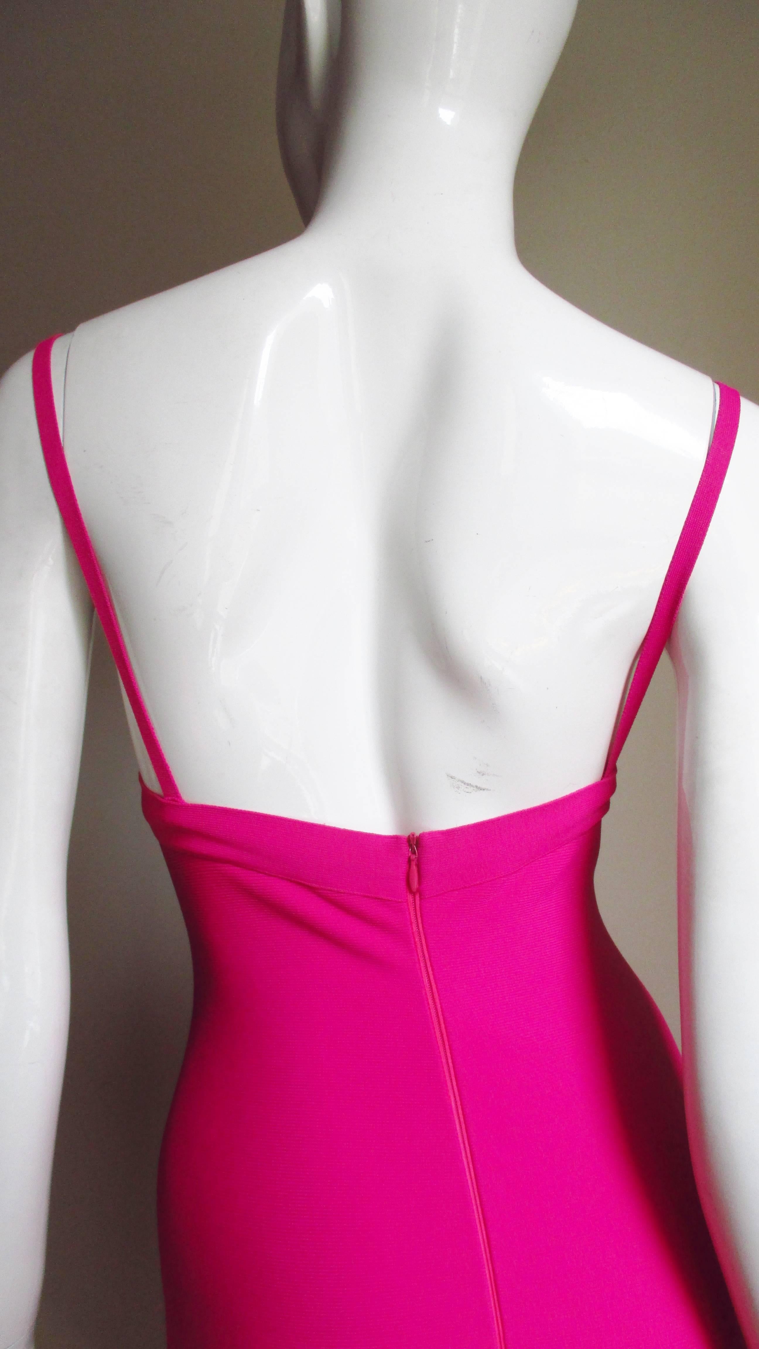 1990s Herve Leger Hot Pink Bodycon Dress 4