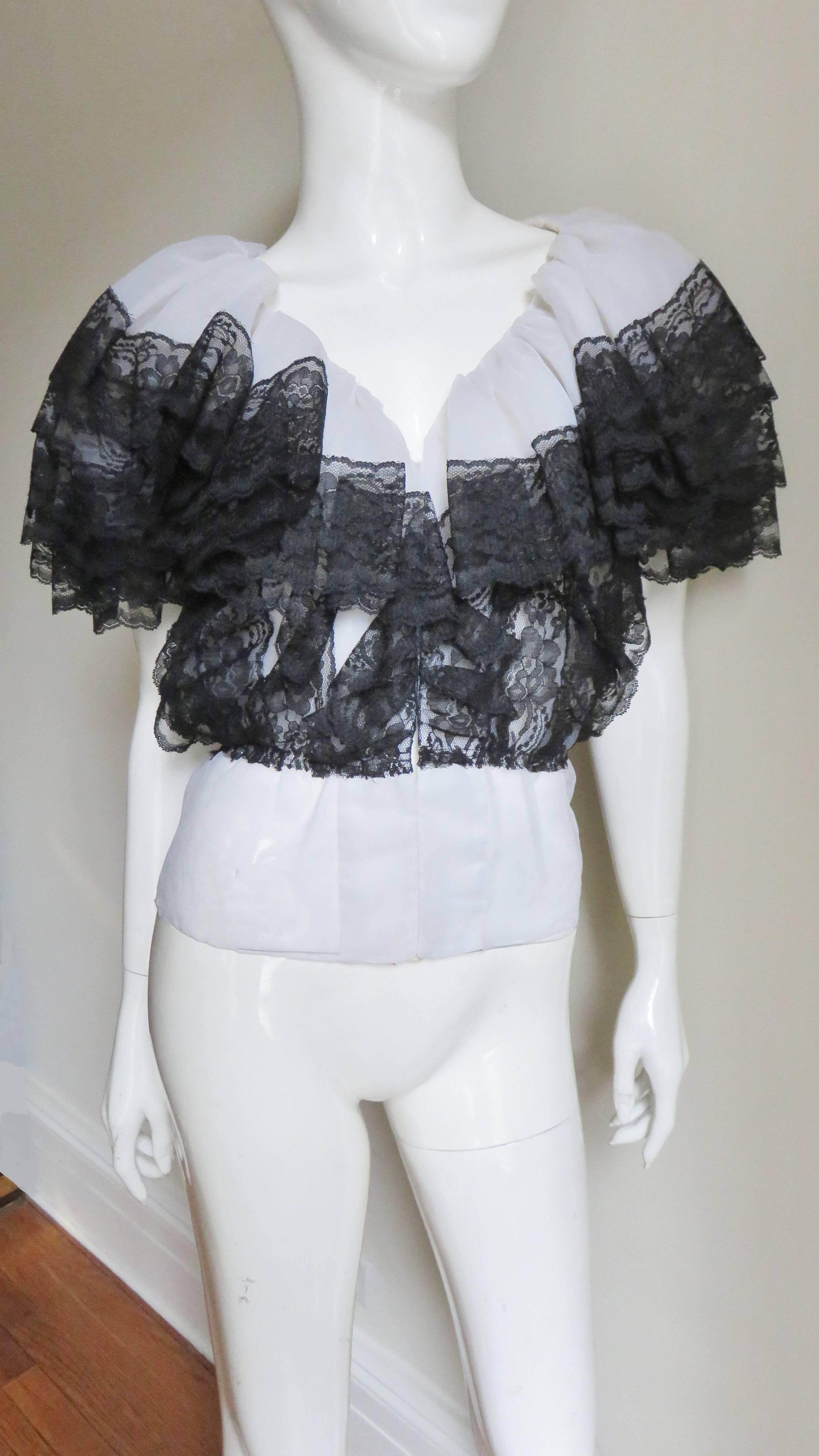 Mignon 1970's Organza & Lace Blouse In New Condition In Water Mill, NY