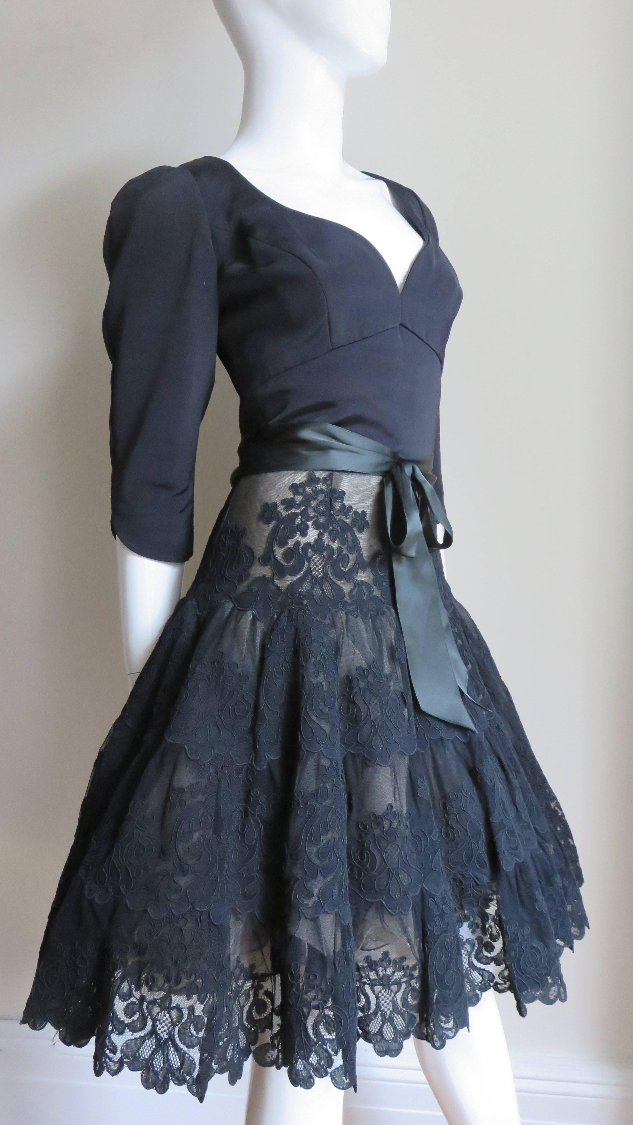 Vicky Tiel Couture Silk and Lace Full Skirt Dress For Sale 4
