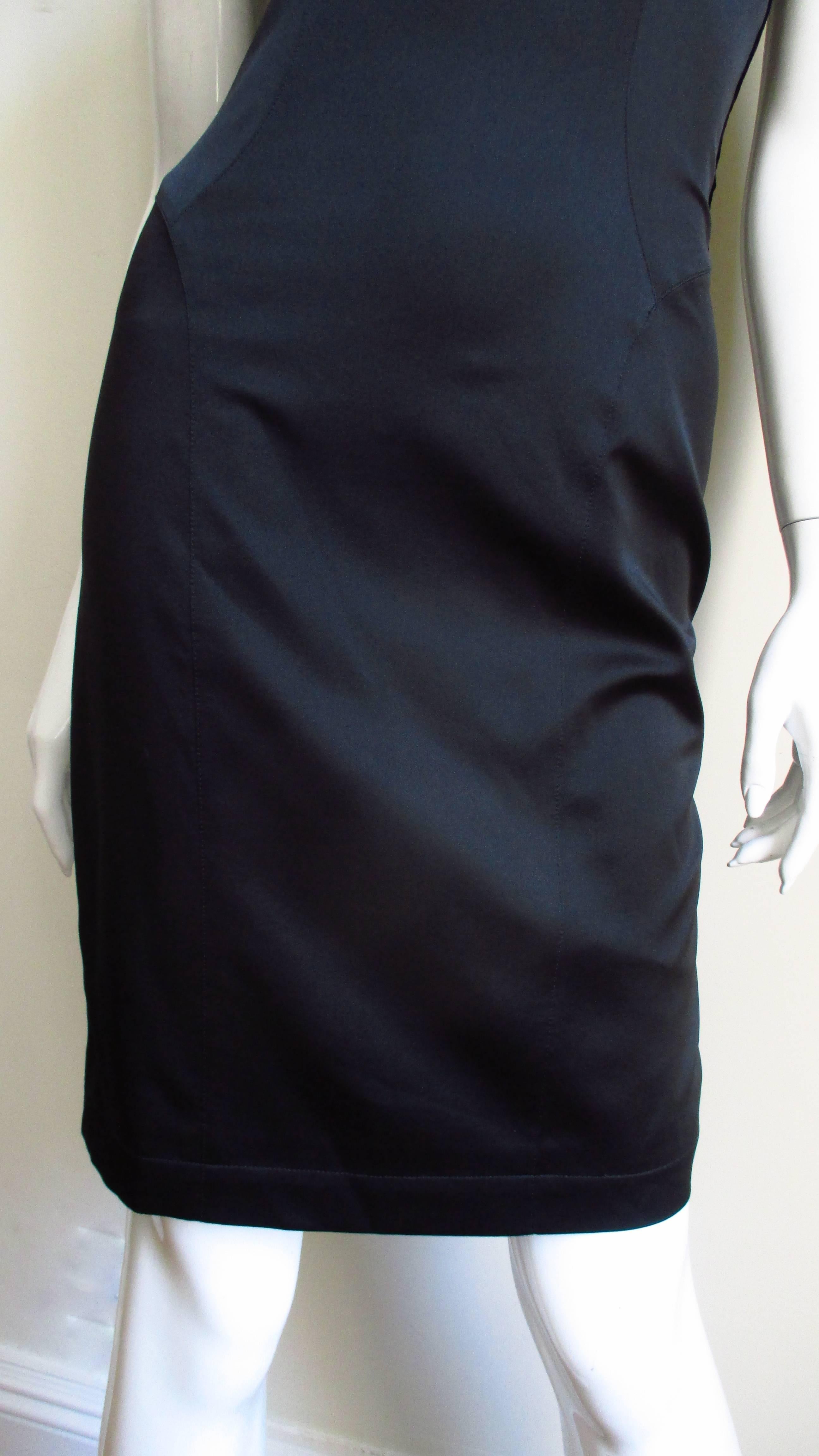 Black Thierry Mugler Silk Dress with Asymmetric Neckline For Sale