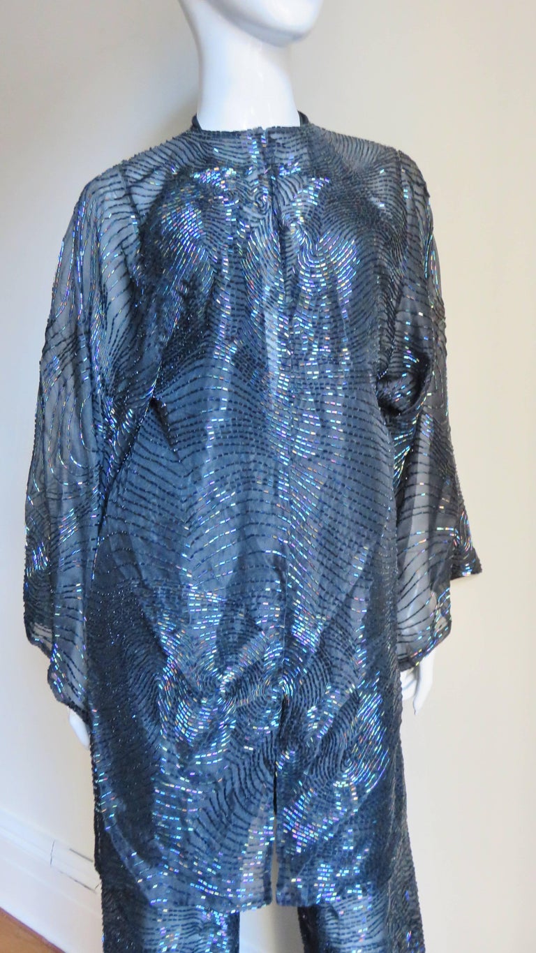 1970s Halston Plunging Beaded Jumpsuit and Draped Jacket For Sale at ...