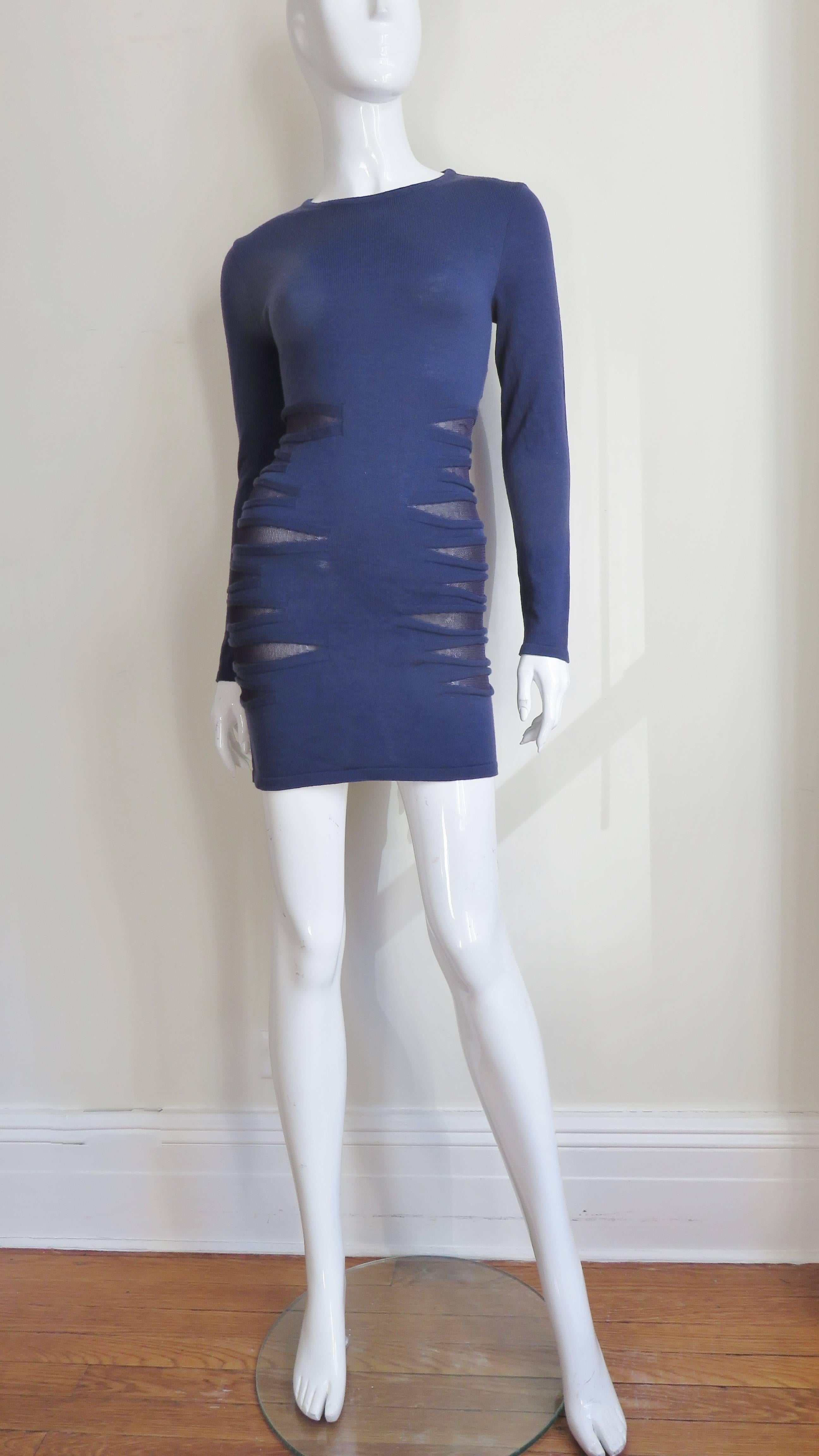 Women's Versace Navy Bodycon Dress with Mesh Cut outs For Sale