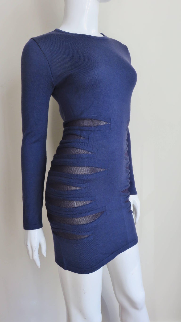 Versace Navy Bodycon Dress with Mesh Cut outs For Sale 4