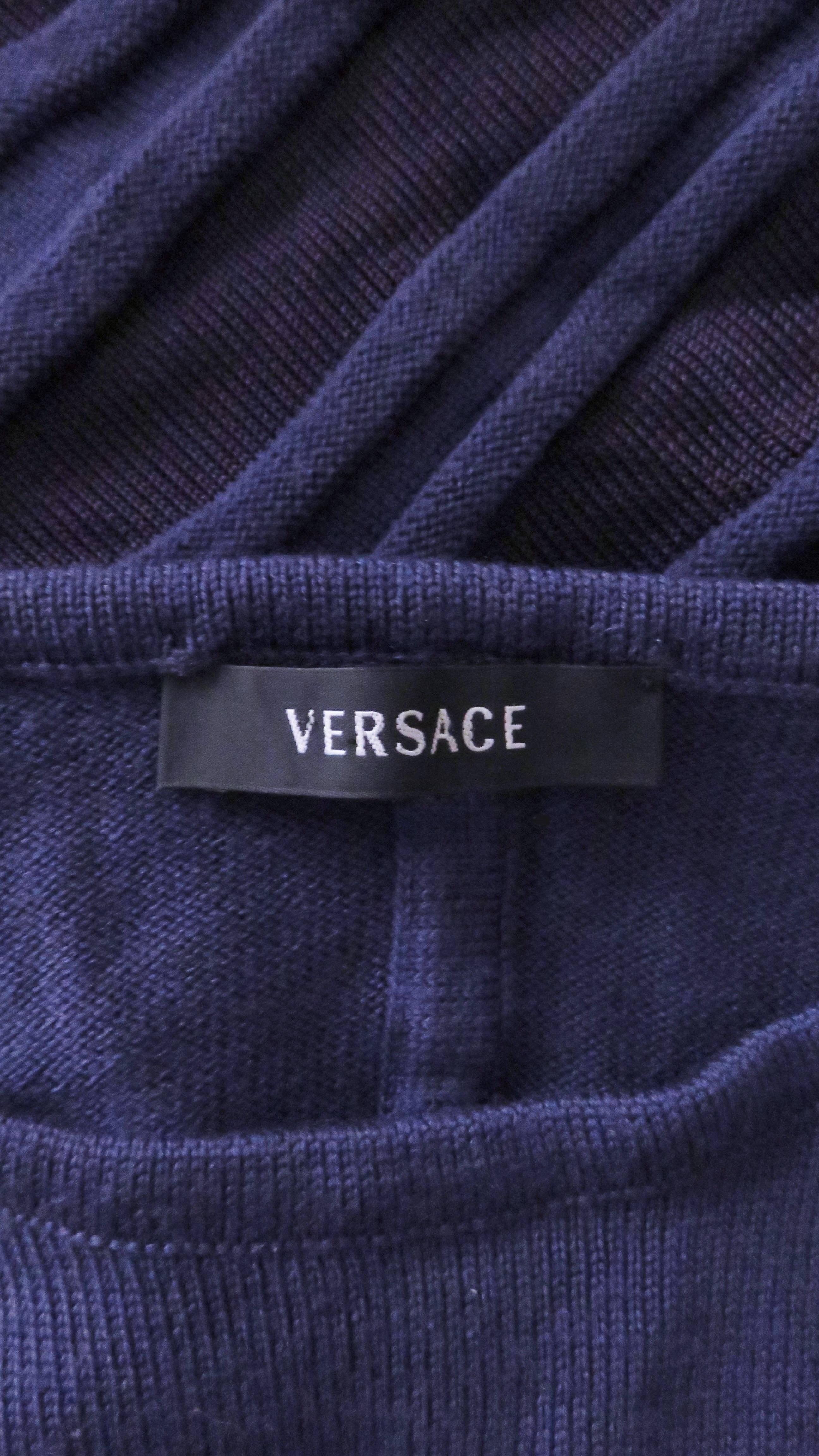 Versace Navy Bodycon Dress with Mesh Cut outs For Sale 6
