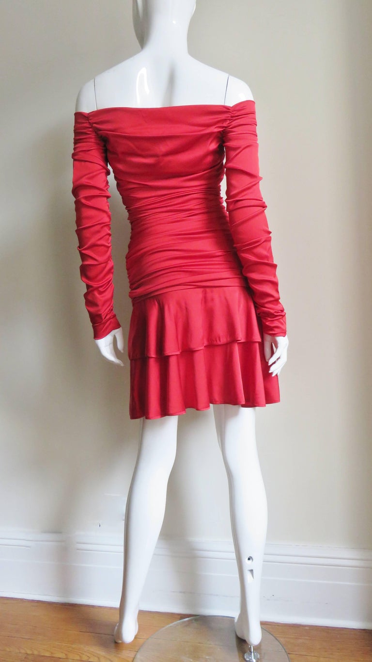 Angelo Tarlazzi Off Shoulder Ruched Silk Dress 1990s For Sale 8