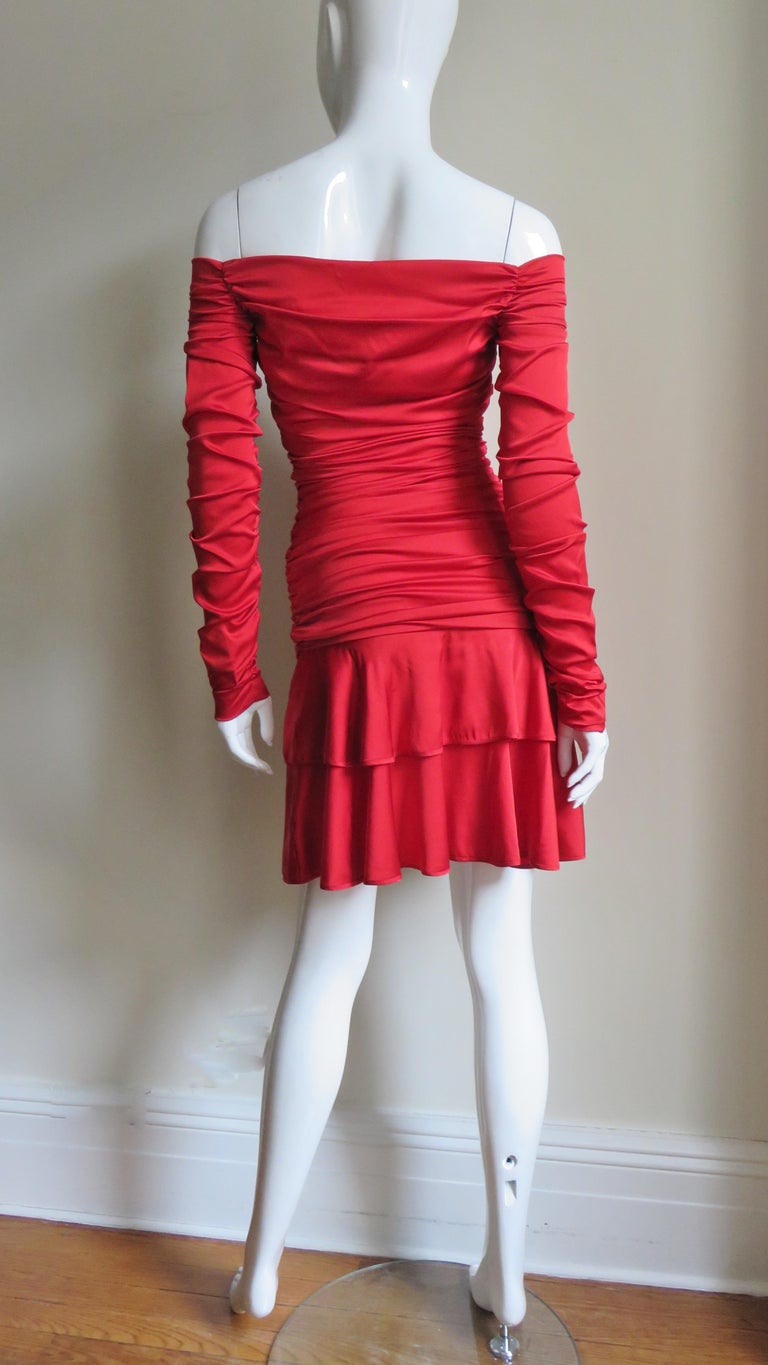 Angelo Tarlazzi Off Shoulder Ruched Silk Dress 1990s For Sale 3