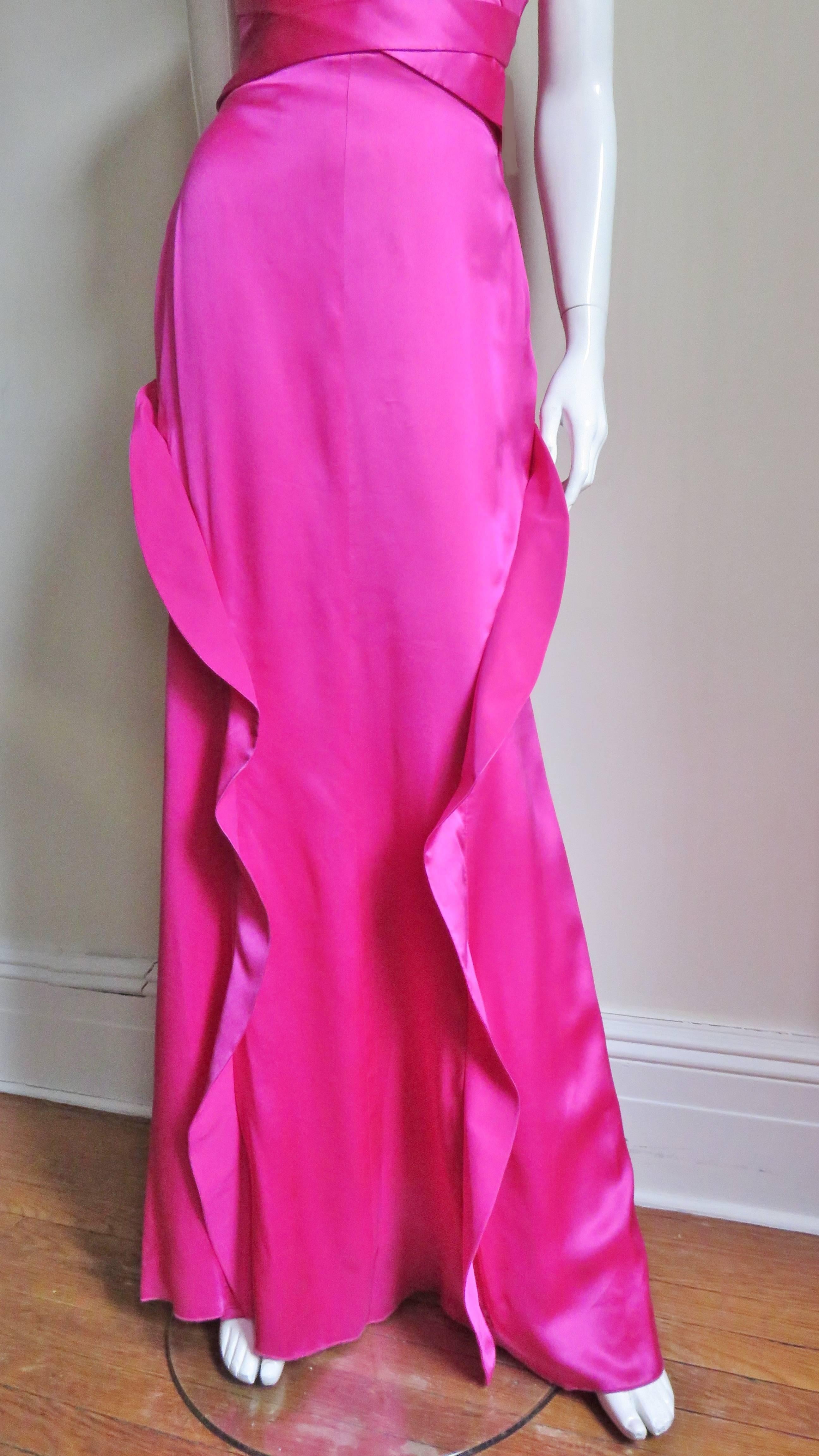 Pink  Versace Fuchsia Silk Strapless Gown