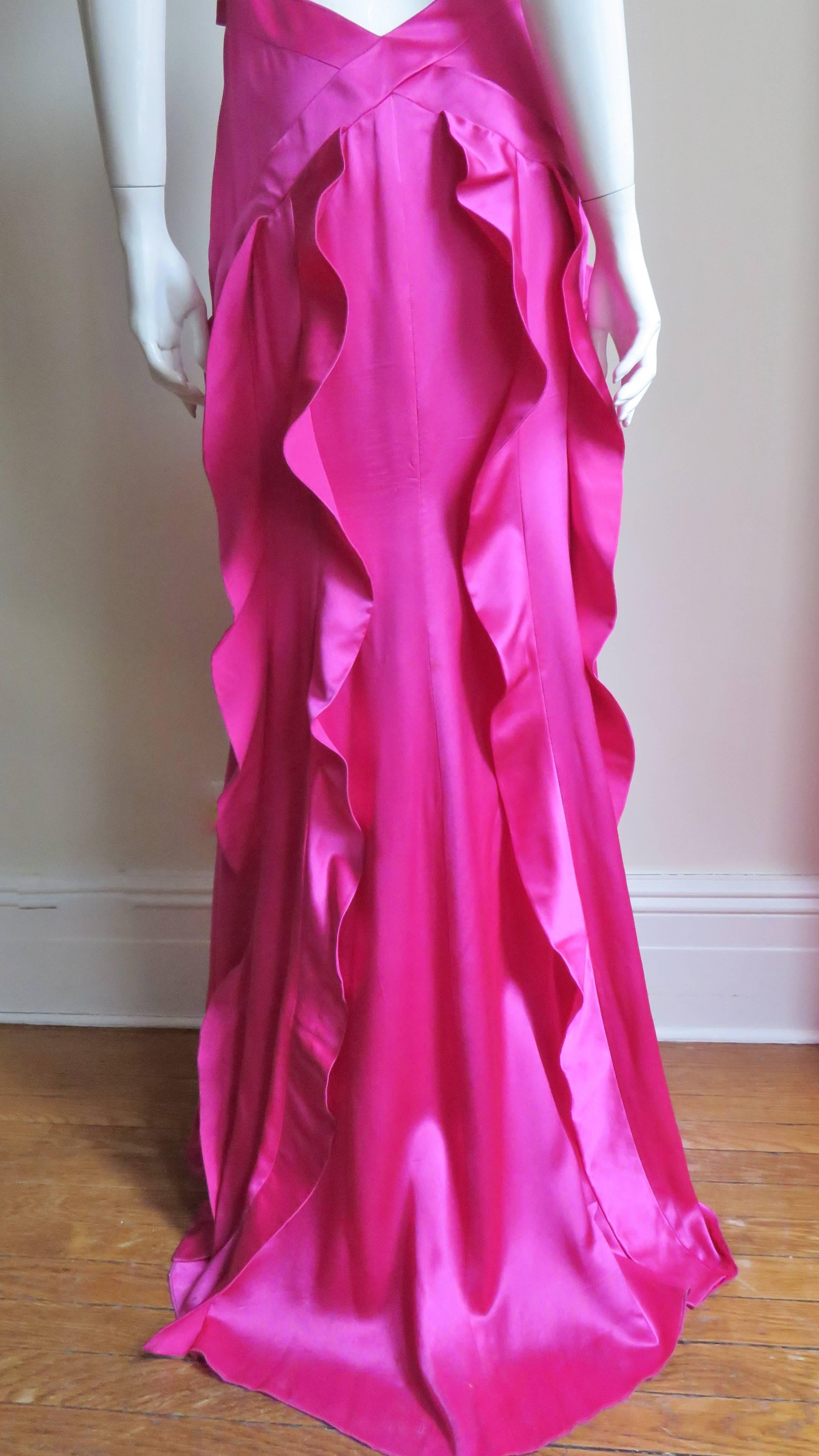  Versace Fuchsia Silk Strapless Gown 3