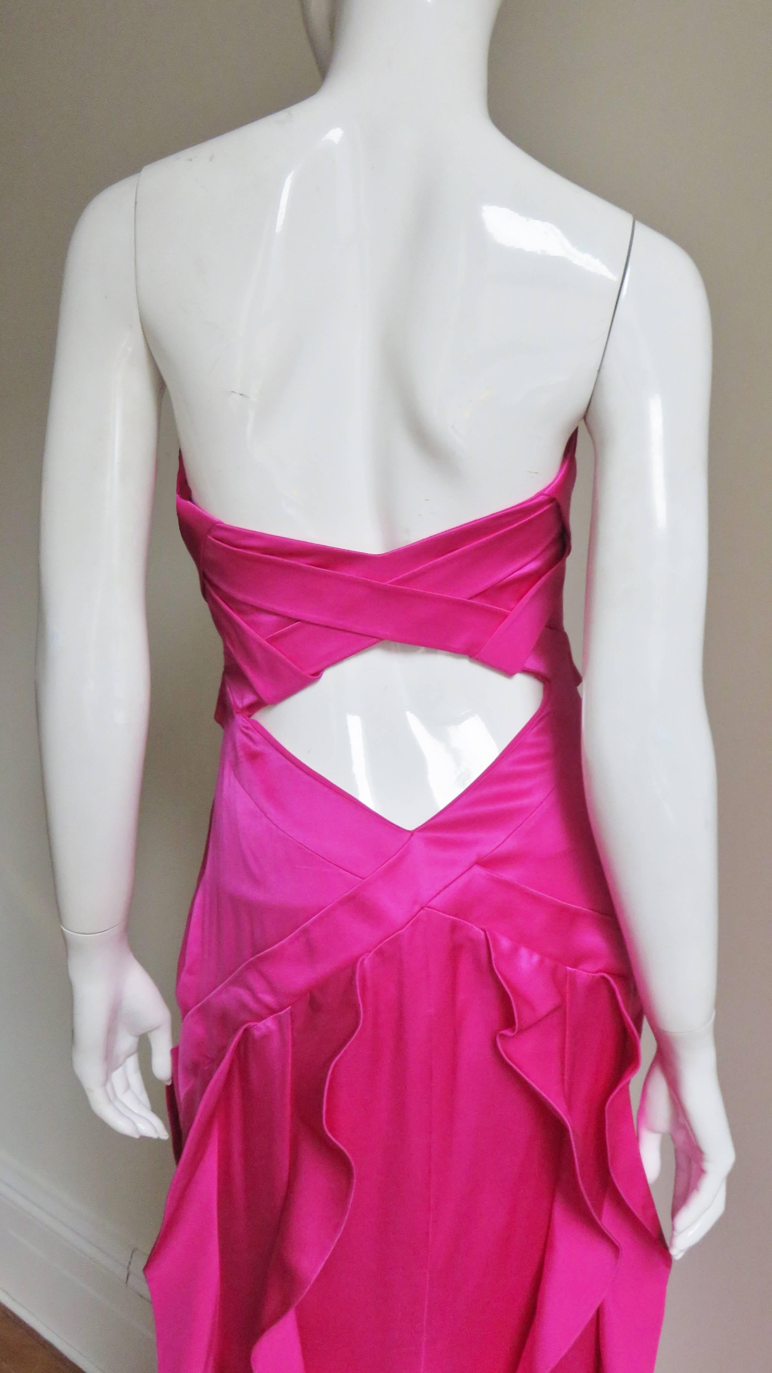  Versace Fuchsia Silk Strapless Gown 1