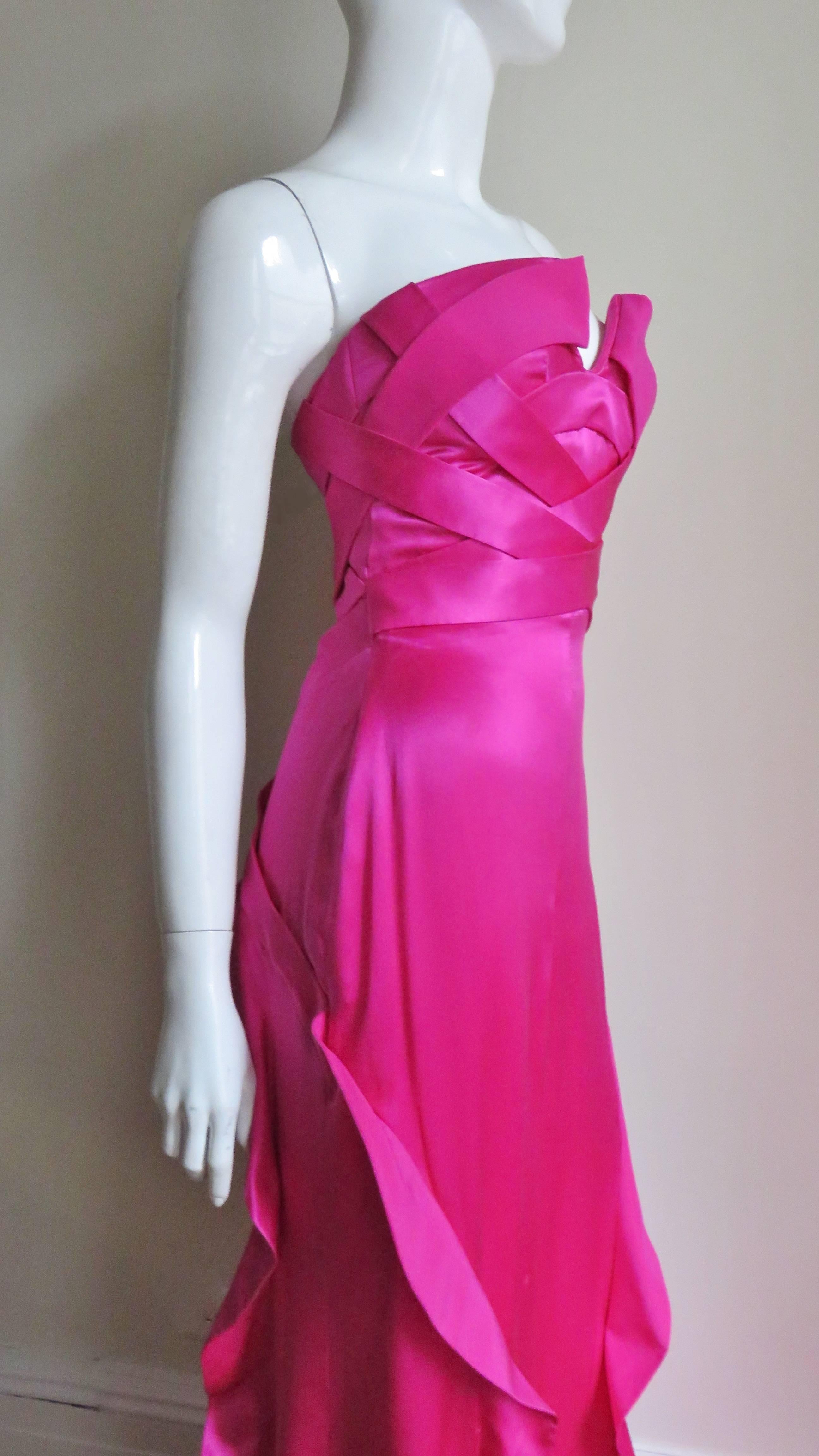 Women's  Versace Fuchsia Silk Strapless Gown