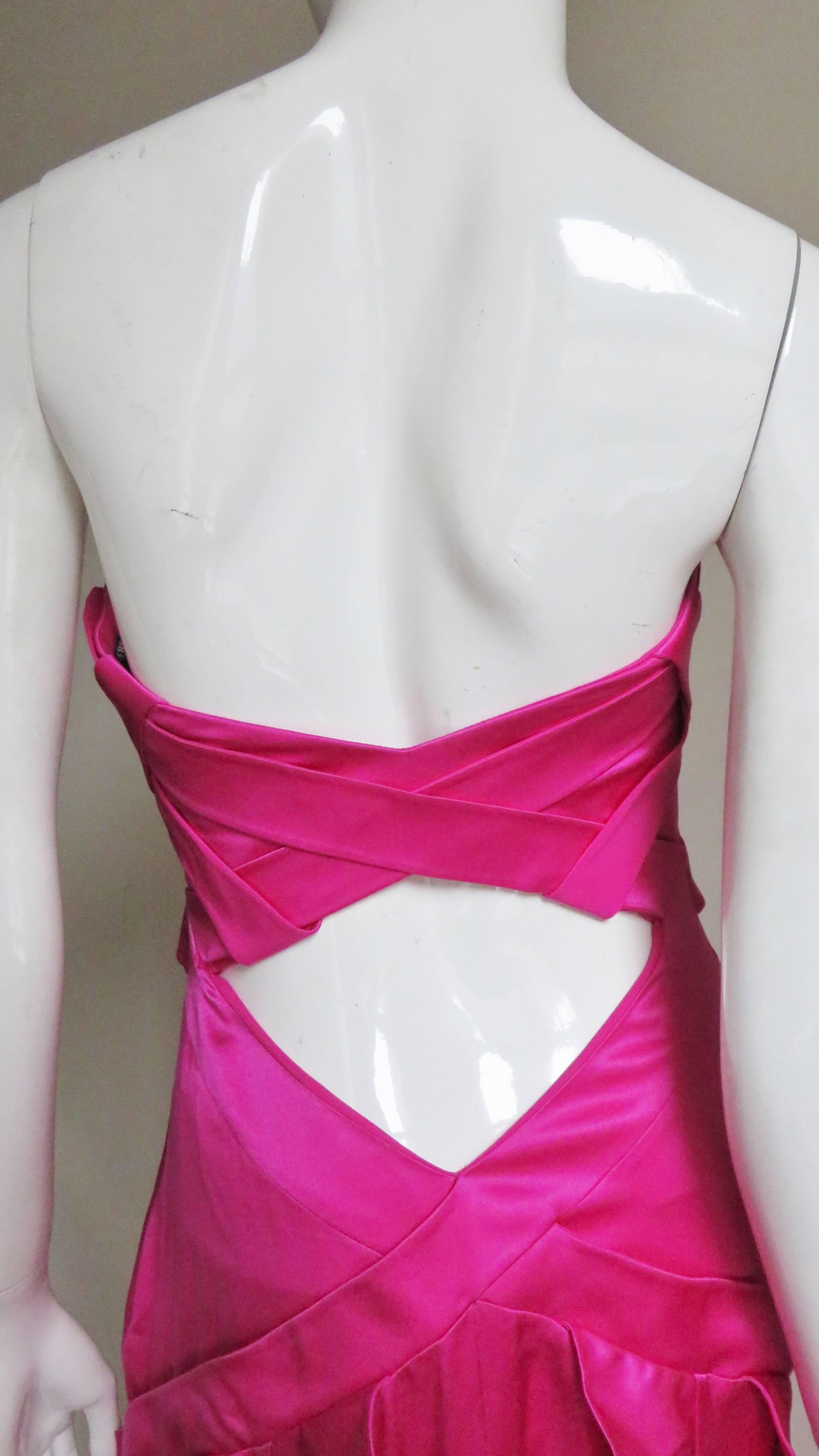  Versace Fuchsia Silk Strapless Gown 2