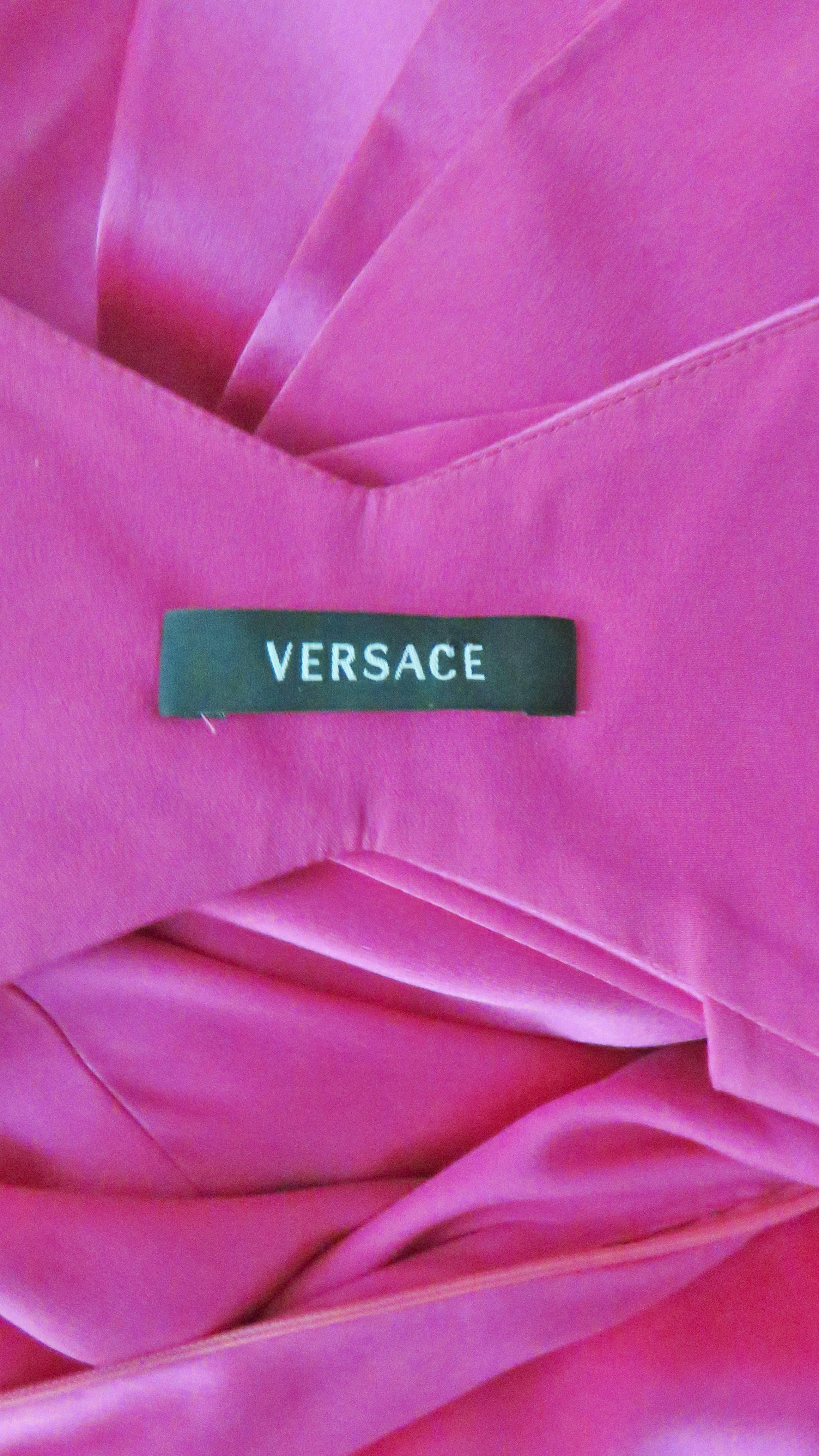  Versace Fuchsia Silk Strapless Gown 5
