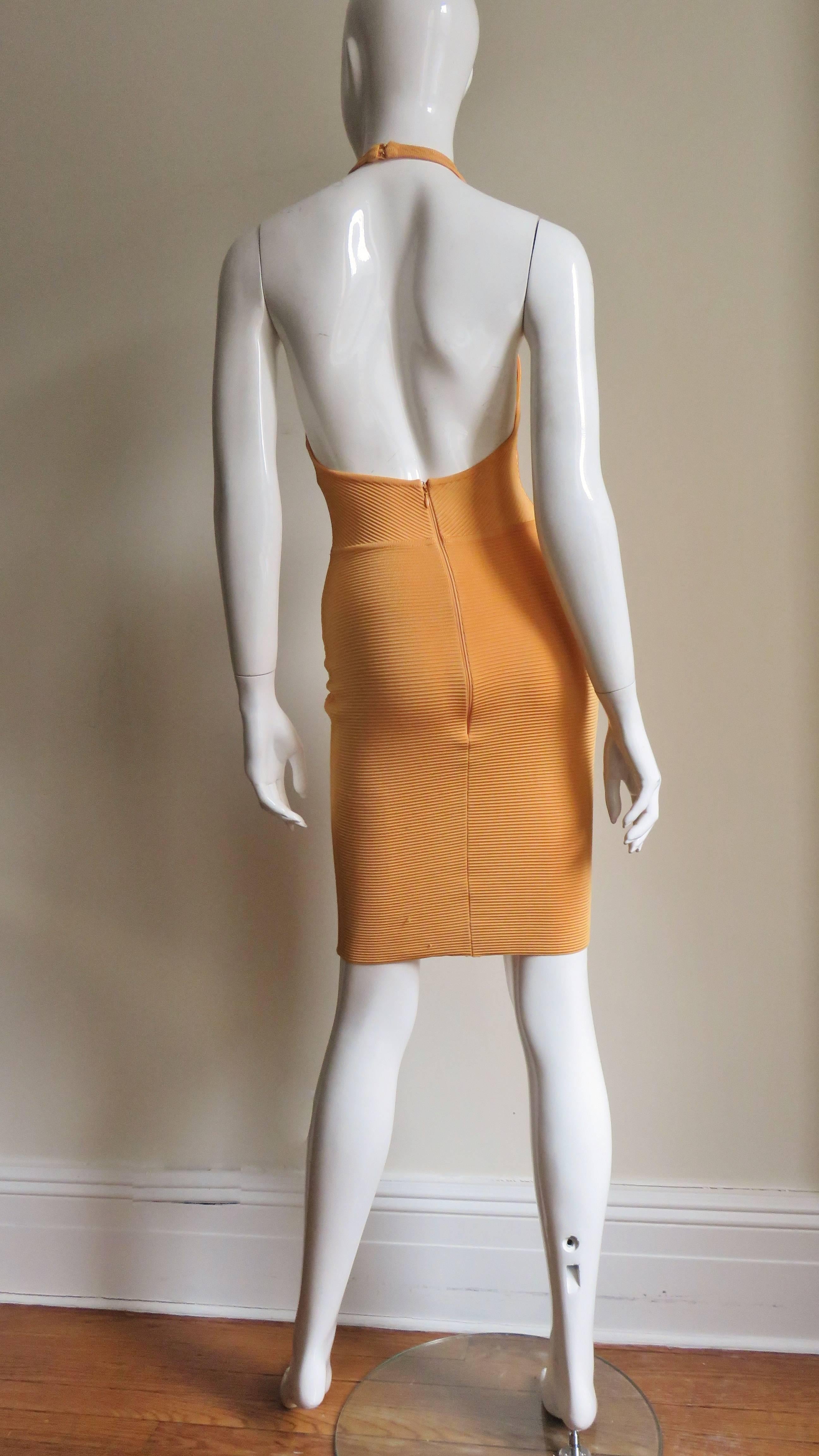 2000s Herve Leger Creamsicle Deep Punge Bandage Dress 3