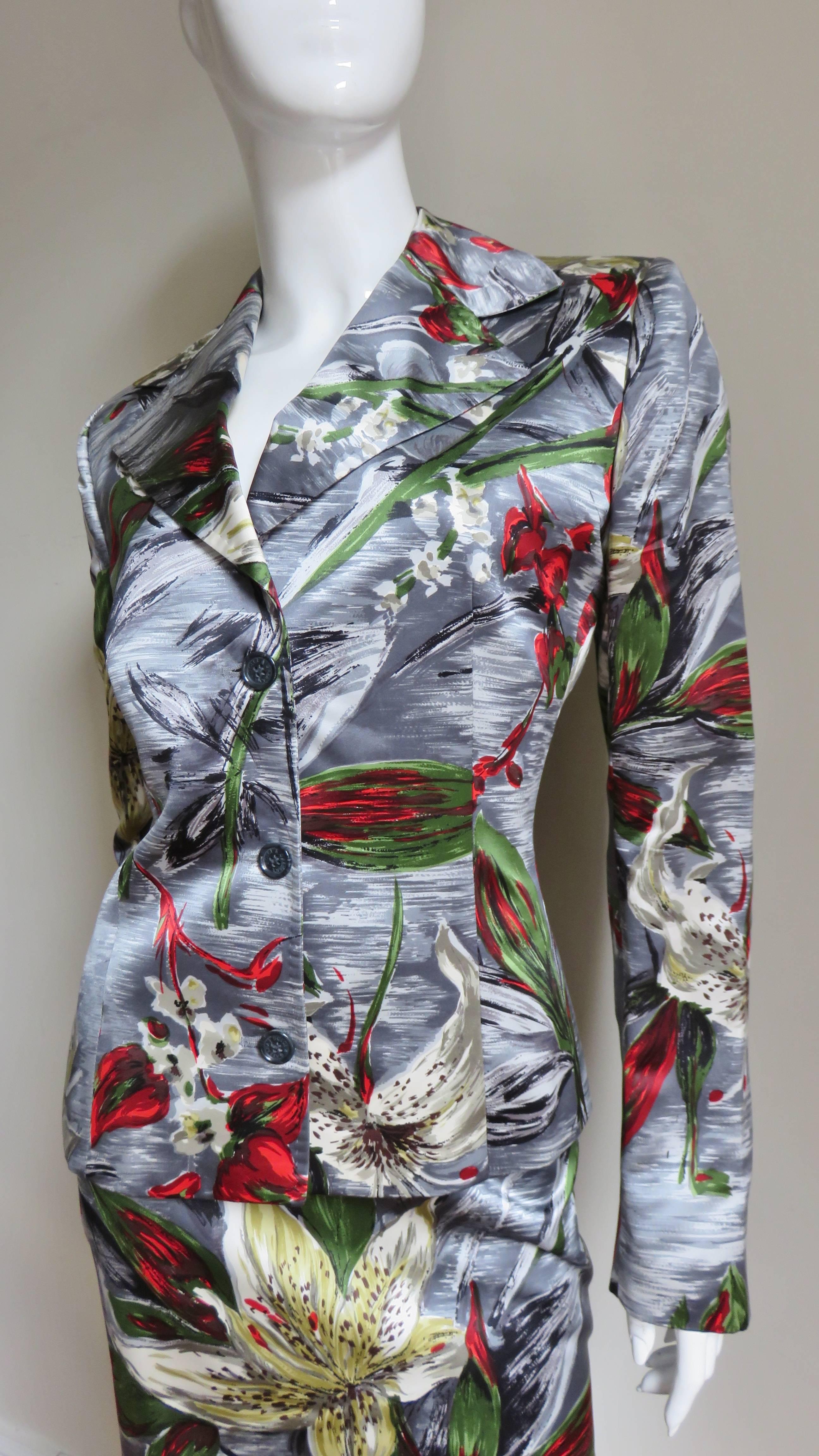 Gray 2000s Dolce & Gabbana Silk Flower Suit