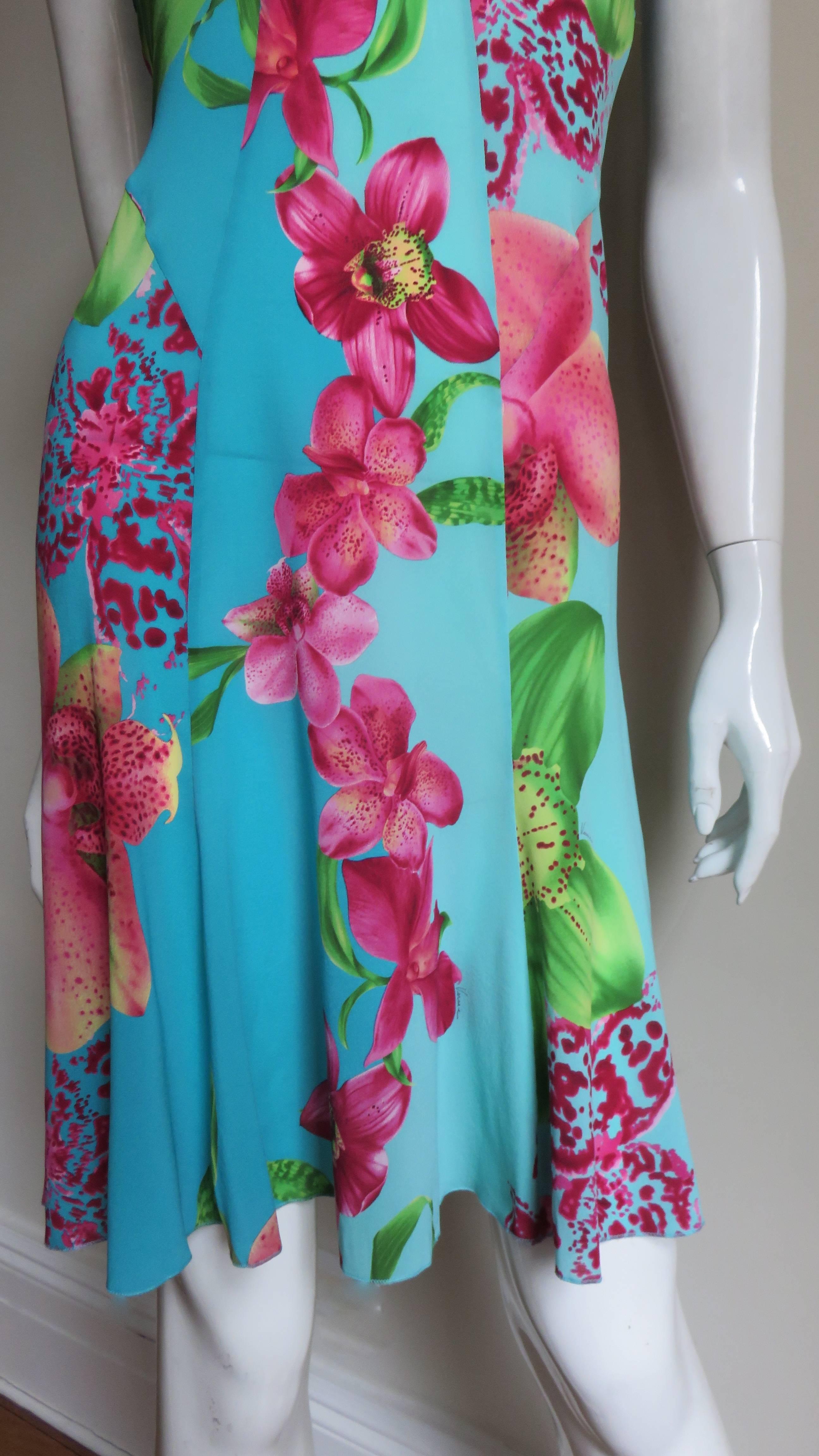 Versace Silk Halter Dress with Embroidery In Good Condition For Sale In Water Mill, NY