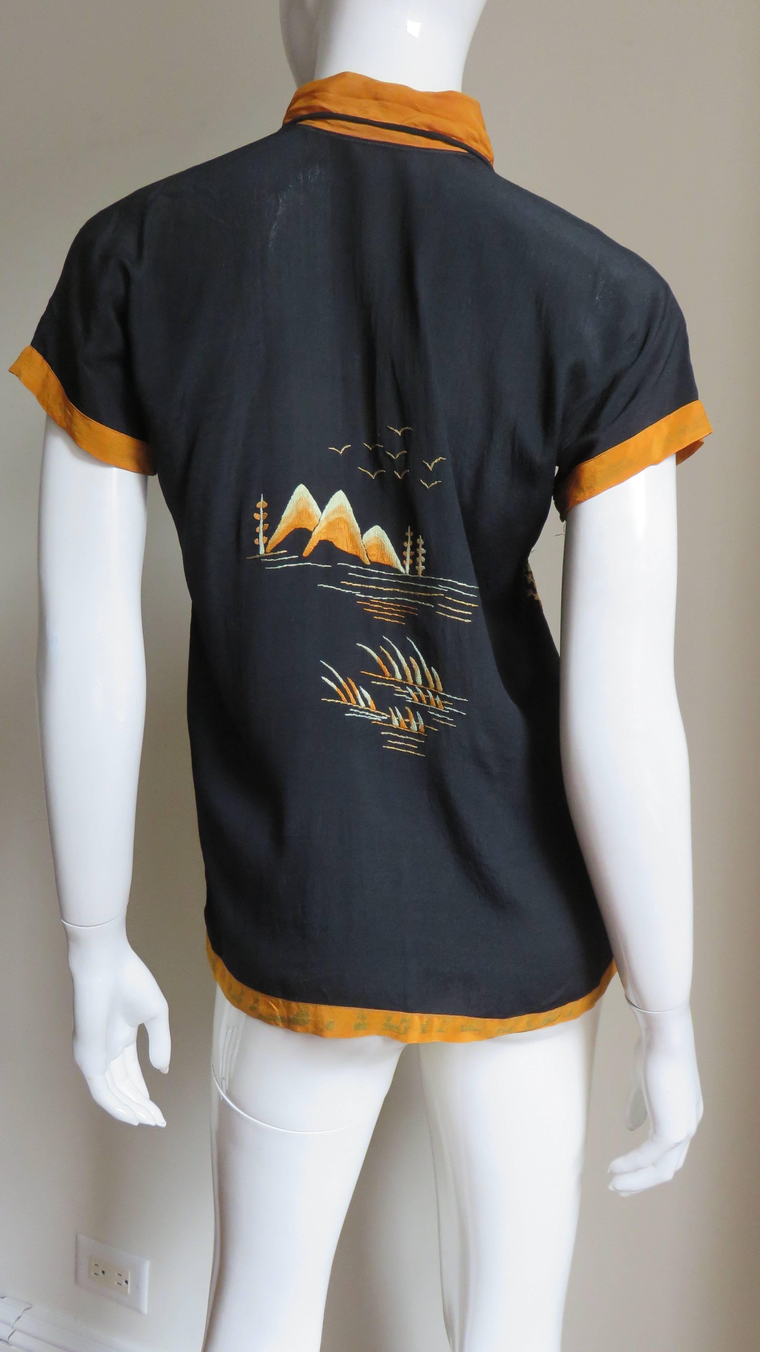 Early 1900s Asian Scenes Embroidered Top 1