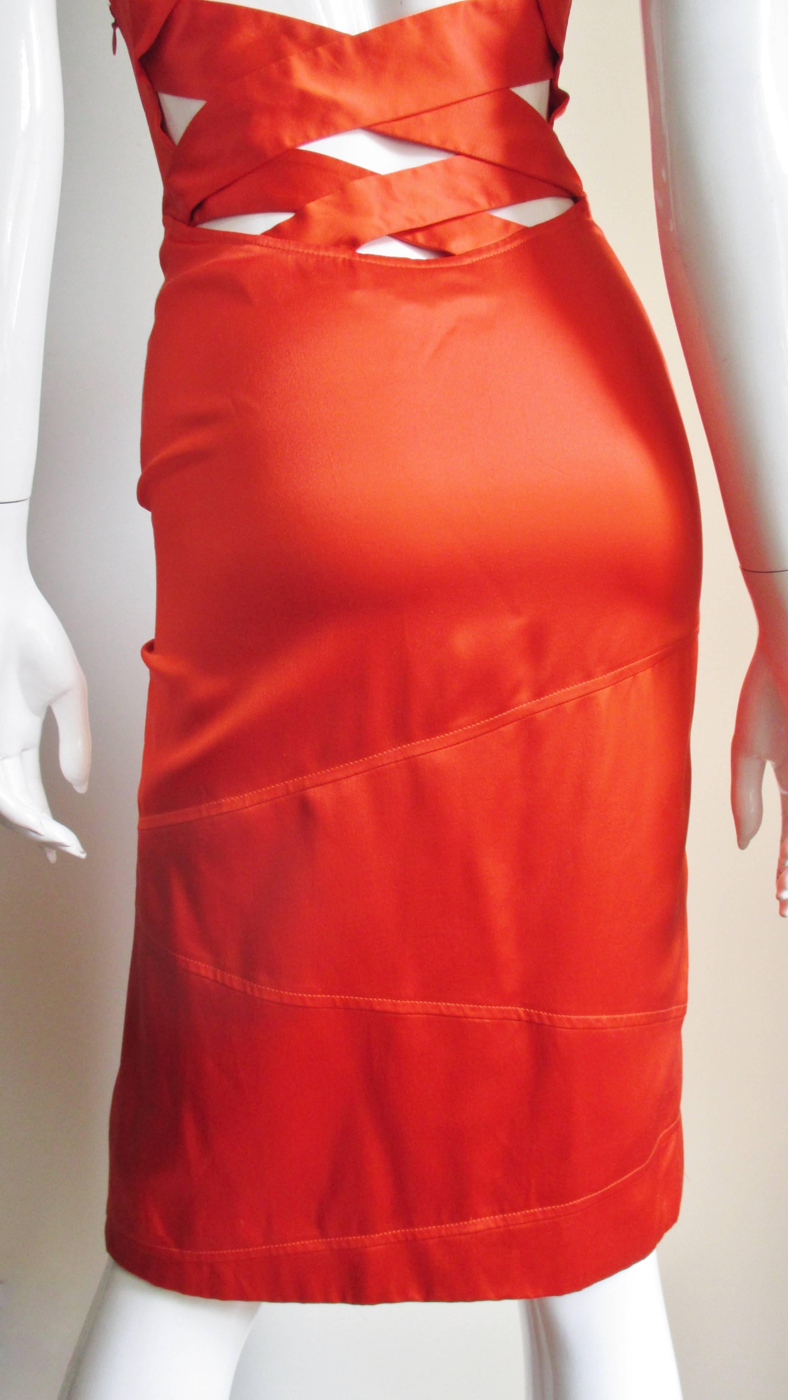 1990s Versace Bodycon Plunge Front Cross Back Dress In Good Condition In Water Mill, NY