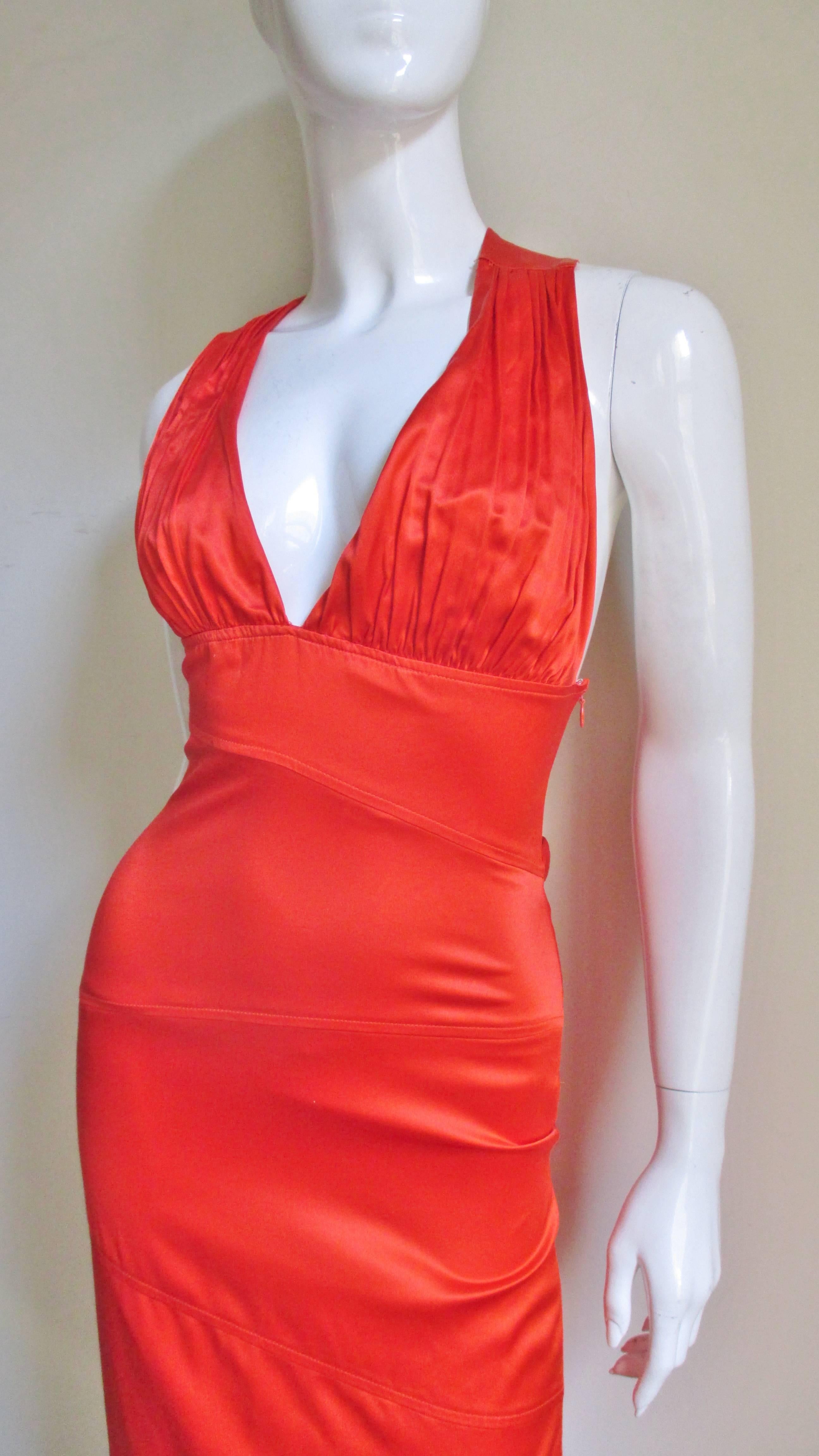 1990s Versace Bodycon Plunge Front Cross Back Dress 4