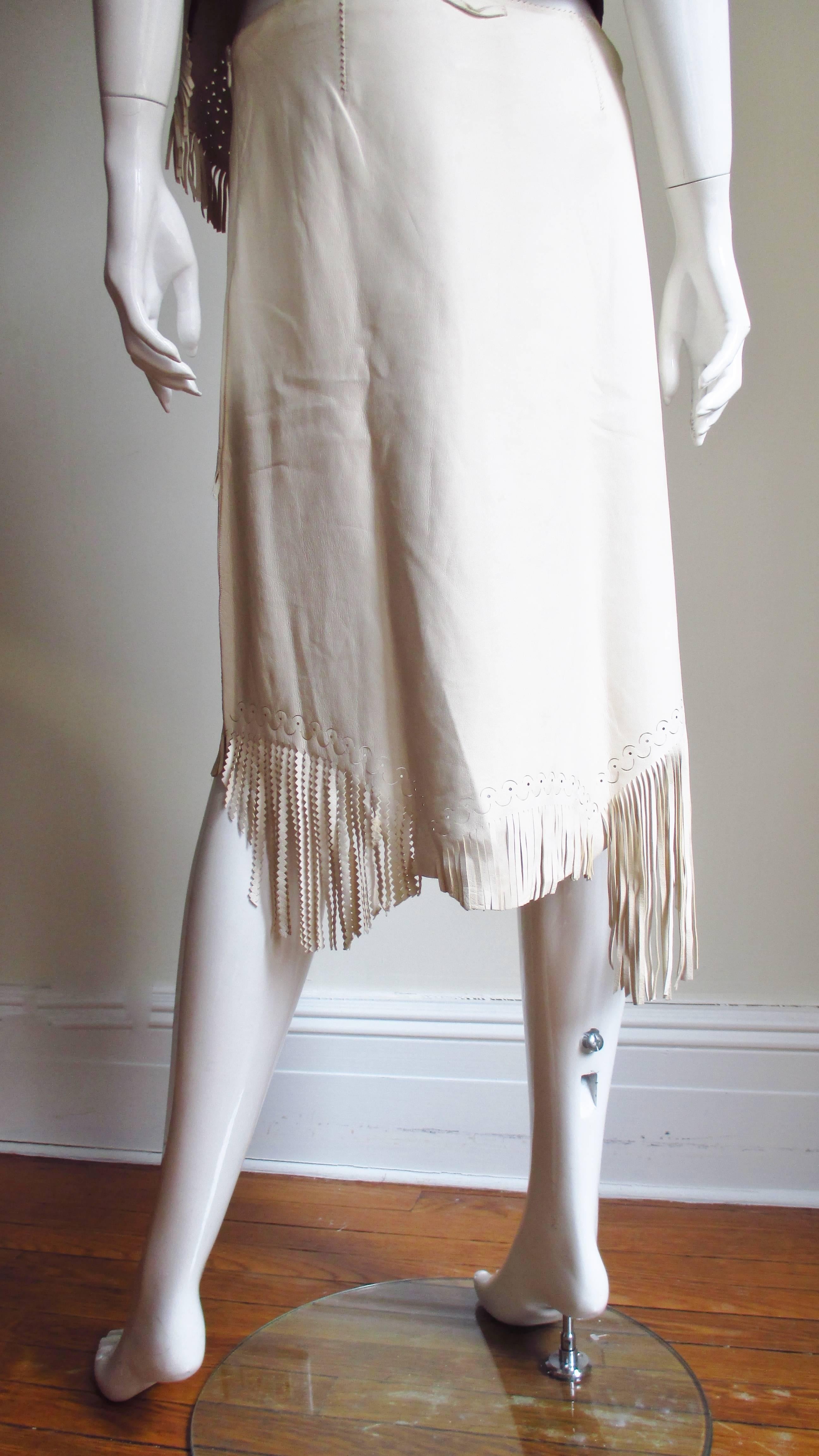 1990s Jean Paul Gaultier Leather Fringe Top and Skirt 3