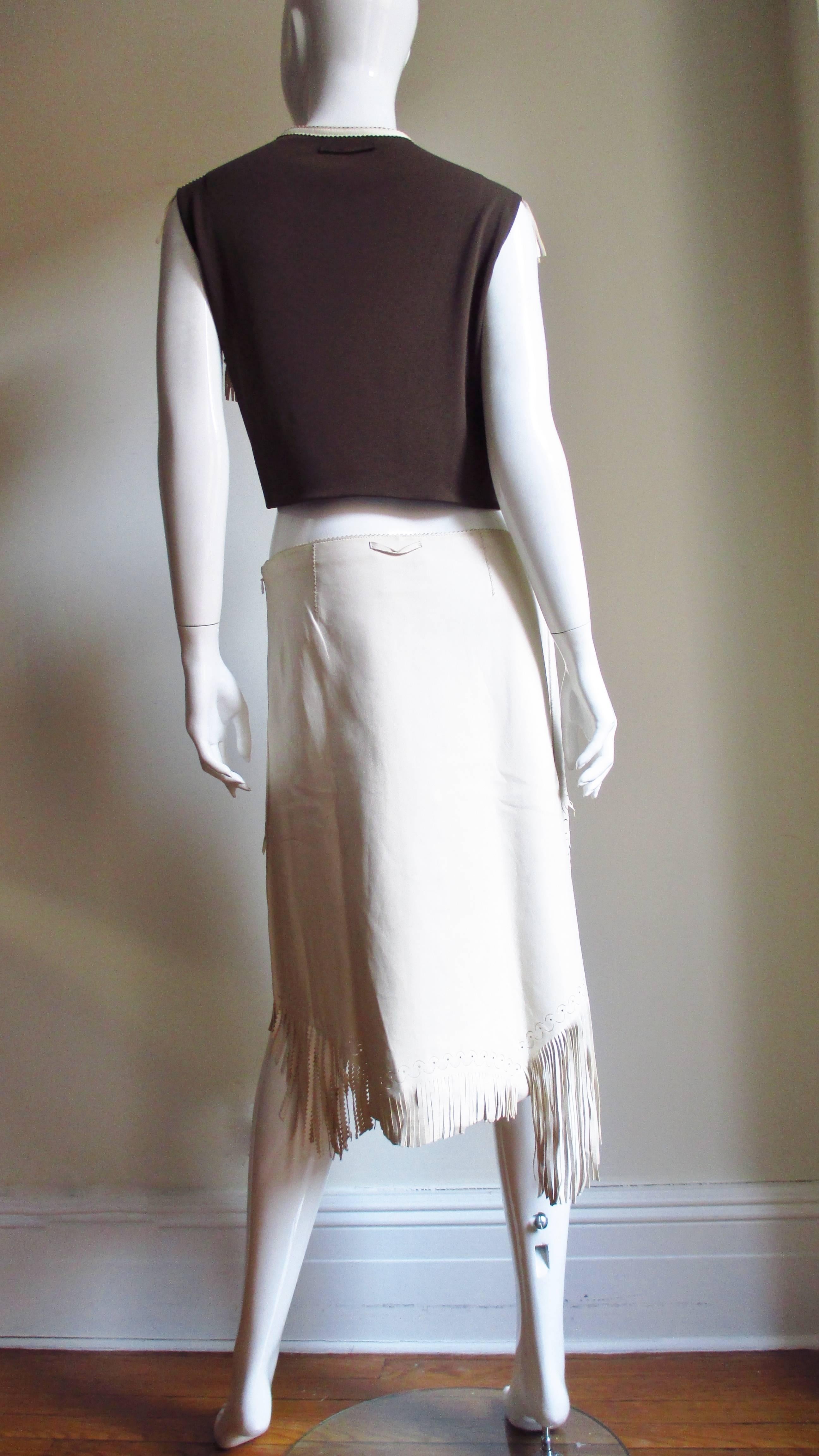 1990s Jean Paul Gaultier Leather Fringe Top and Skirt 4