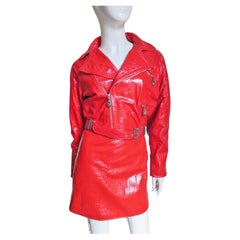 Gianni Versace Red Leather Motorcycle Jacket and Skirt A/W 1994