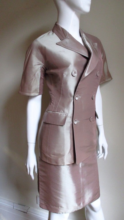 Gray  Jean Paul Gaultier Blush Pink Silk Skirt Suit For Sale