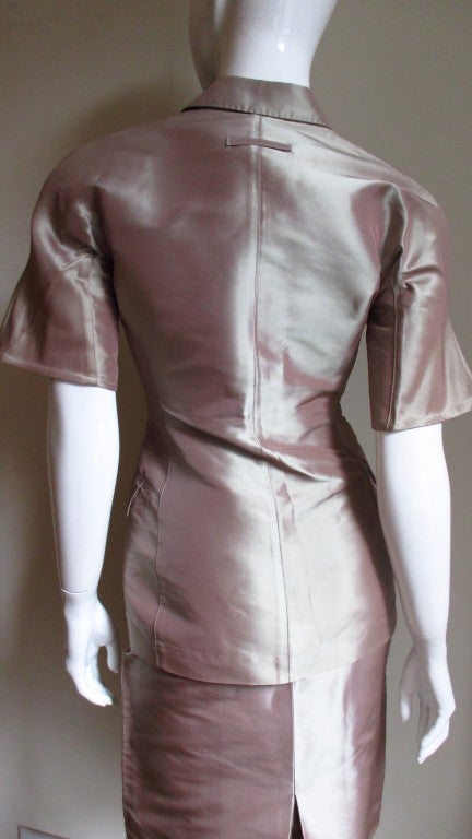  Jean Paul Gaultier Blush Pink Silk Skirt Suit For Sale 1