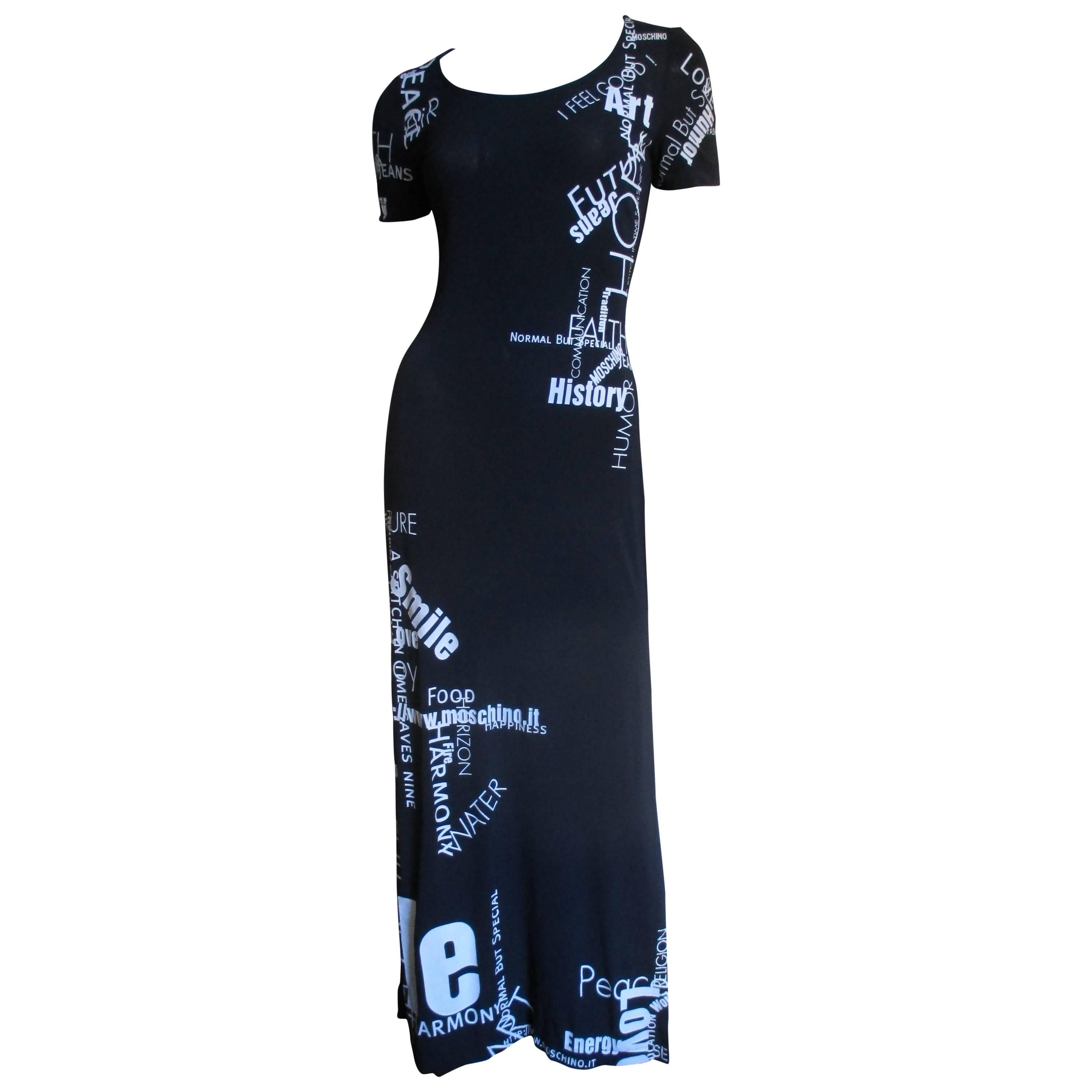 Moschino Words and Phrases Printed Maxi Dress 1990s