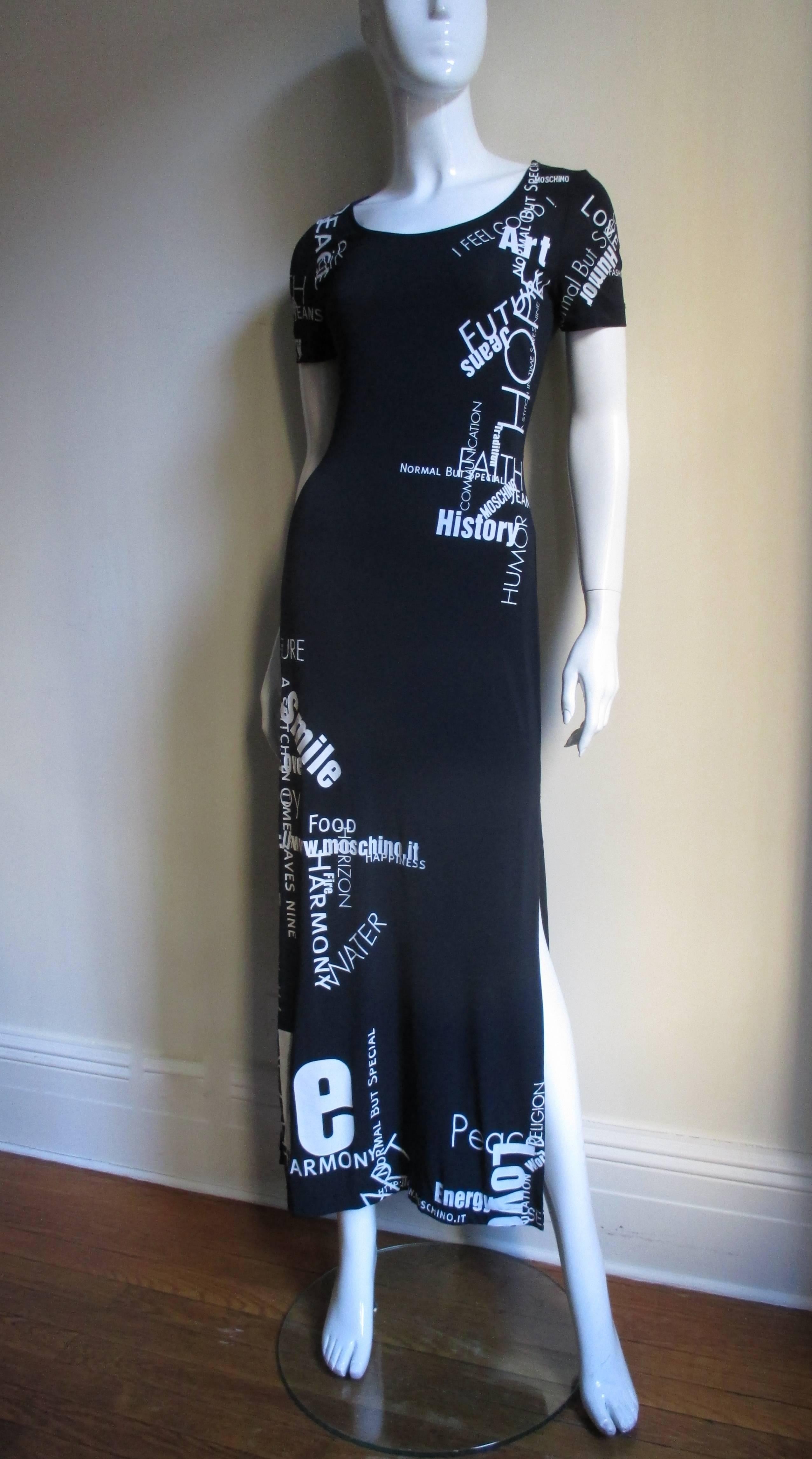 Moschino Words and Phrases Printed Maxi Dress 1990s In Good Condition In Water Mill, NY