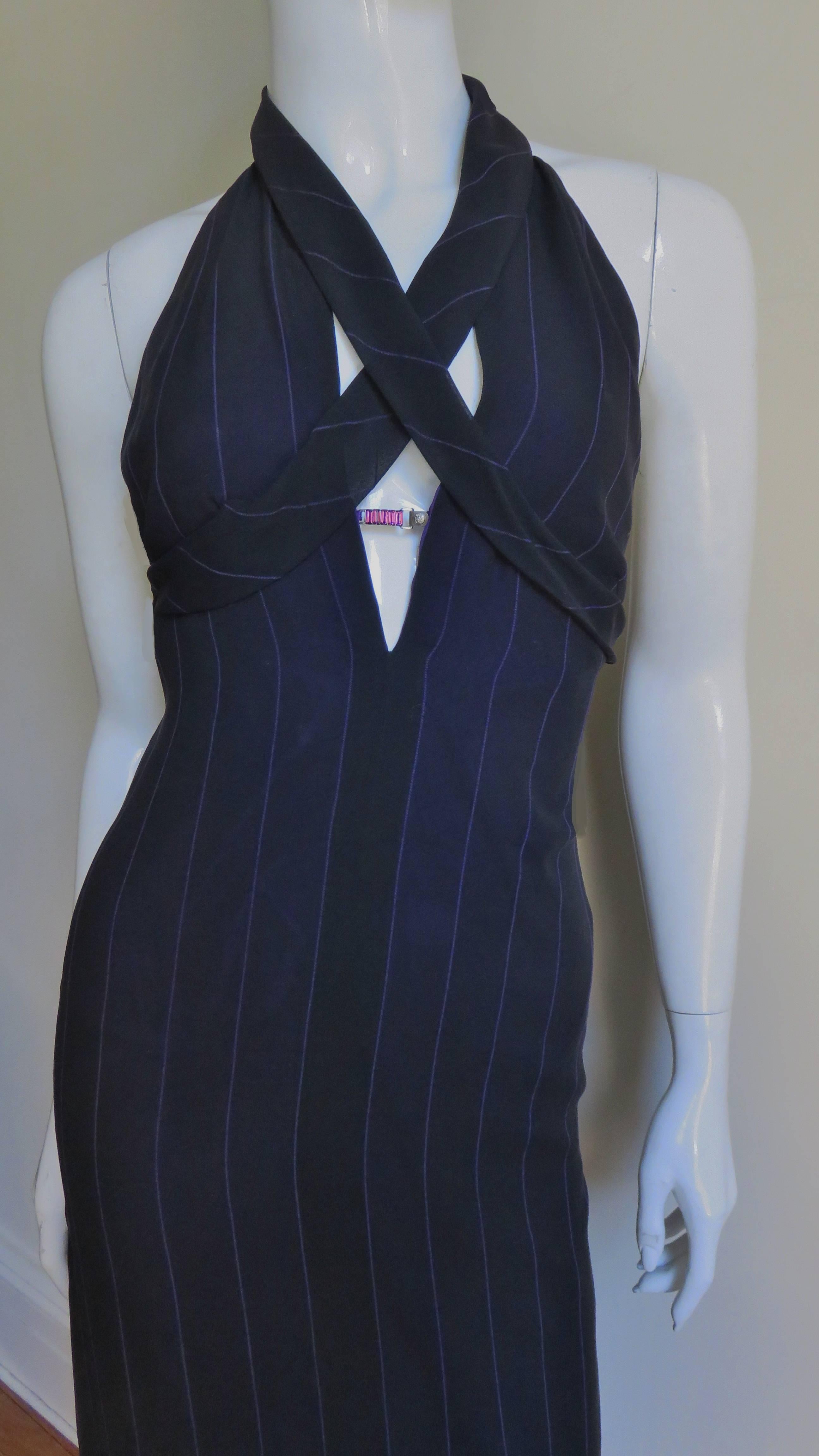 Gianni Versace Hardware Plunge Halter Dress In Good Condition In Water Mill, NY