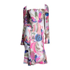 1990s Gianni Versace Couture Mod Silk Print Dress