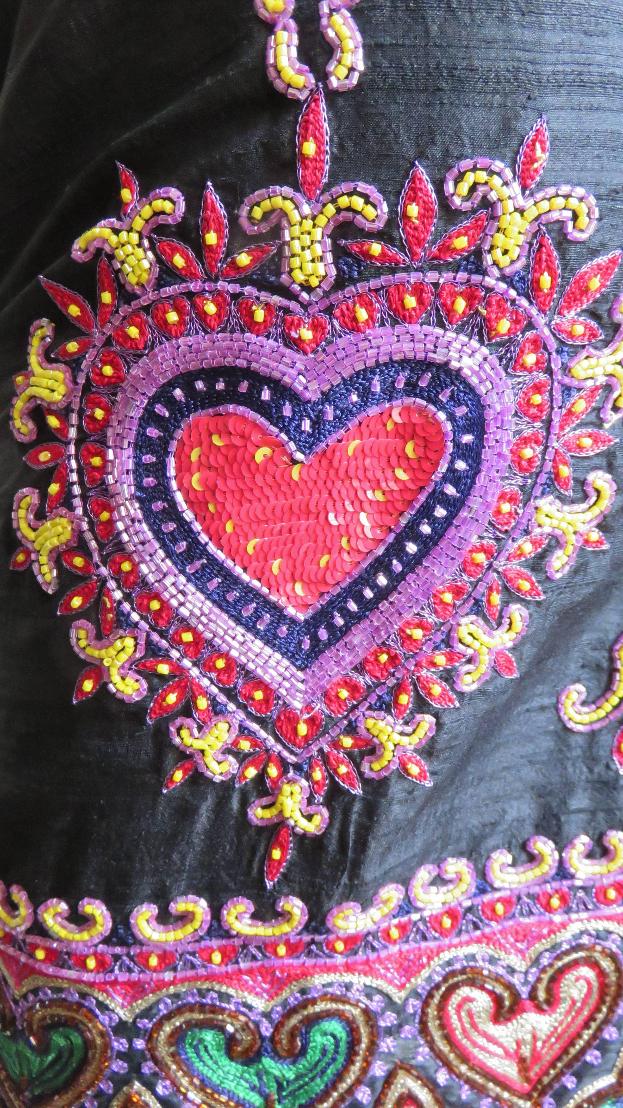 Purple  Todd Odham Heart Embroidered Silk Skirt with Beading 1980s For Sale