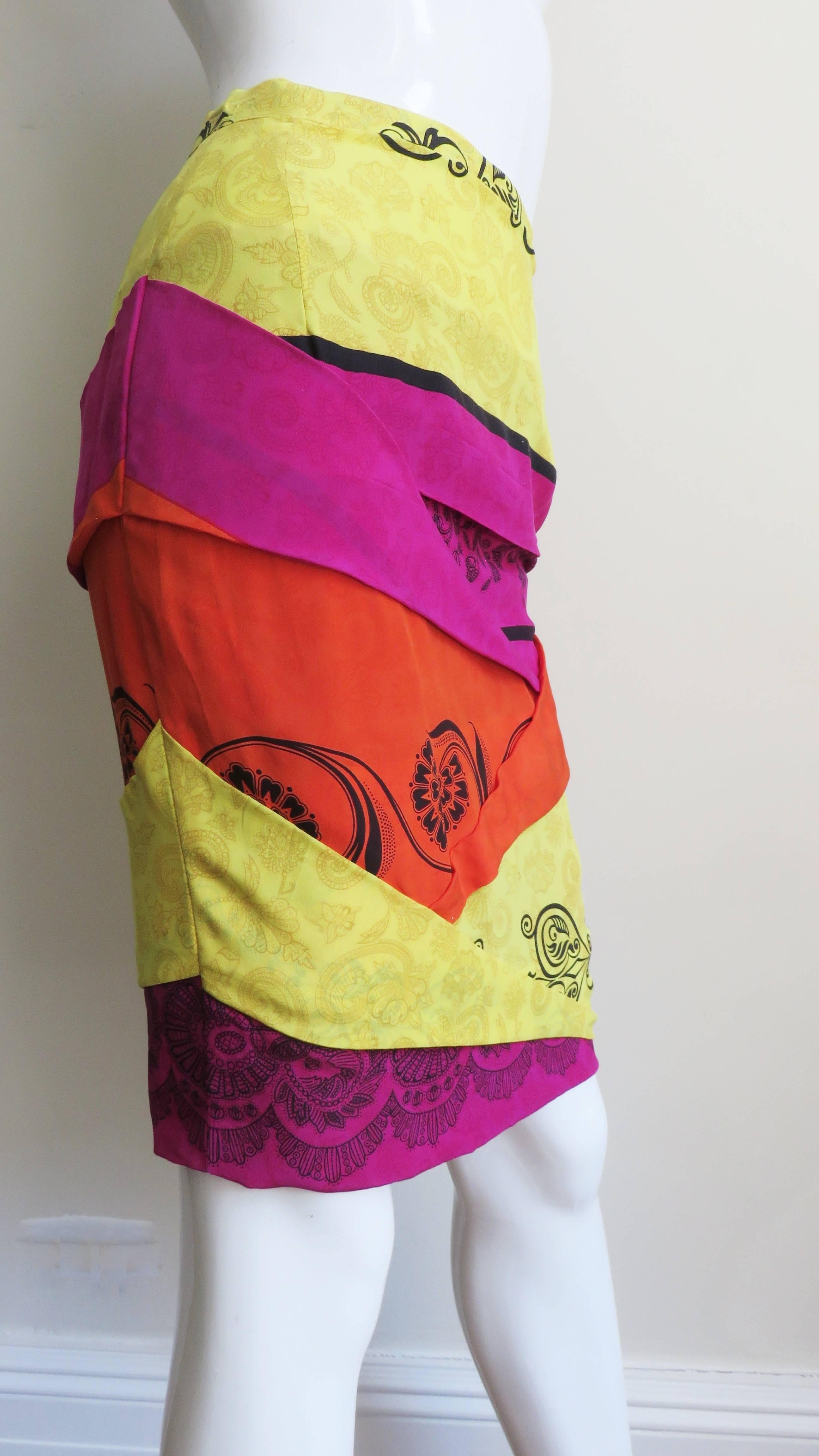 1990s Gianni Versace Origami Color Block Skirt 2