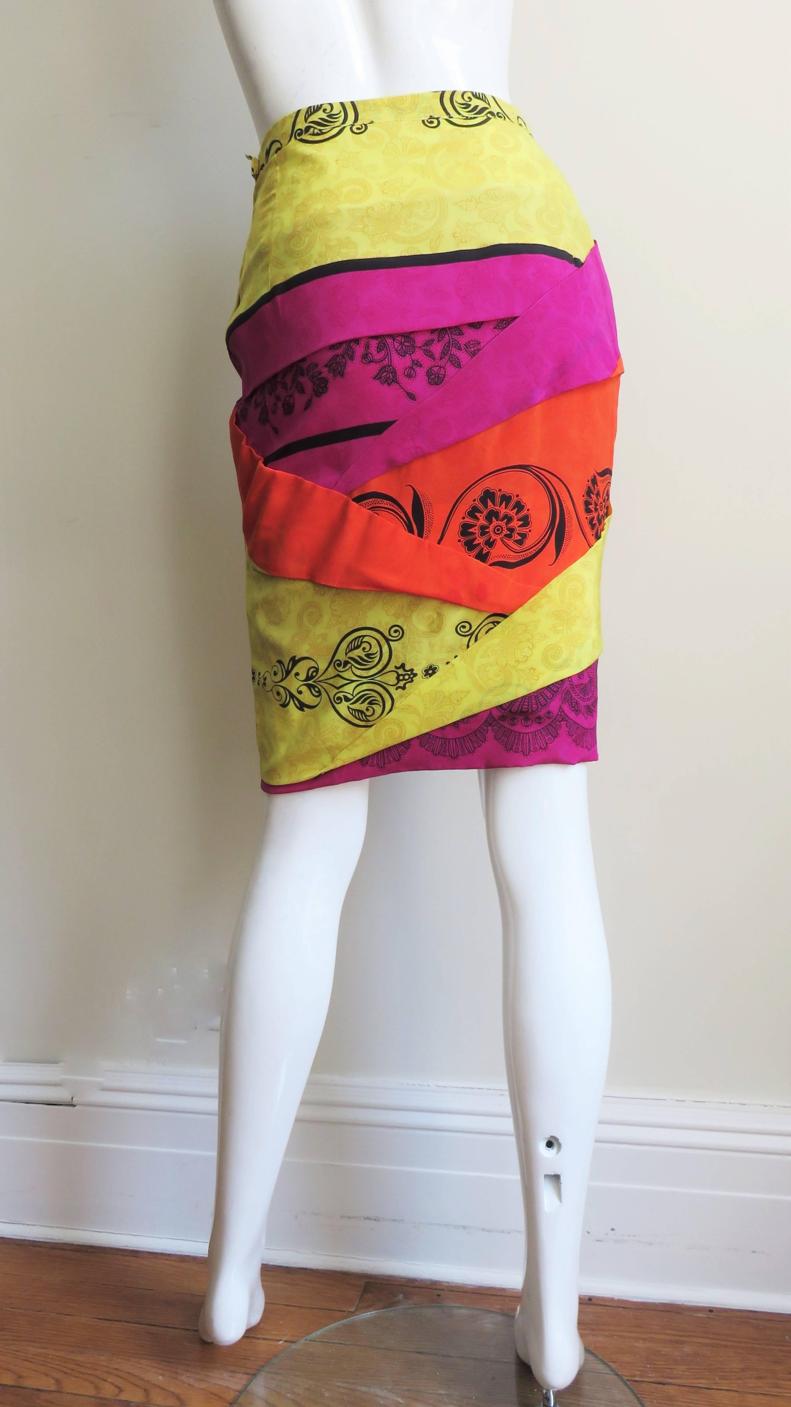 1990s Gianni Versace Origami Color Block Skirt 5