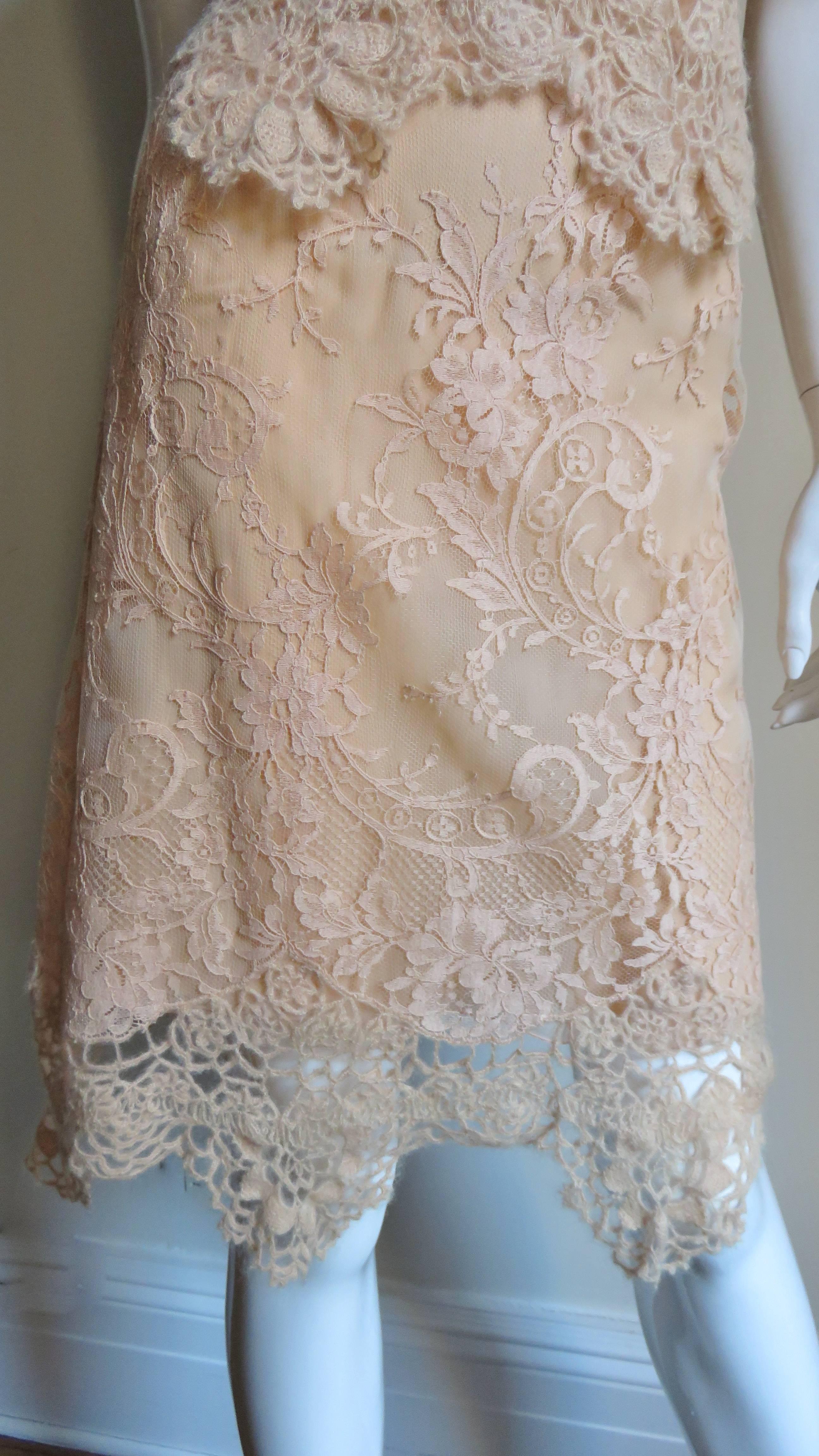 Beige  Valentino Silk Lace Skirt and Top For Sale