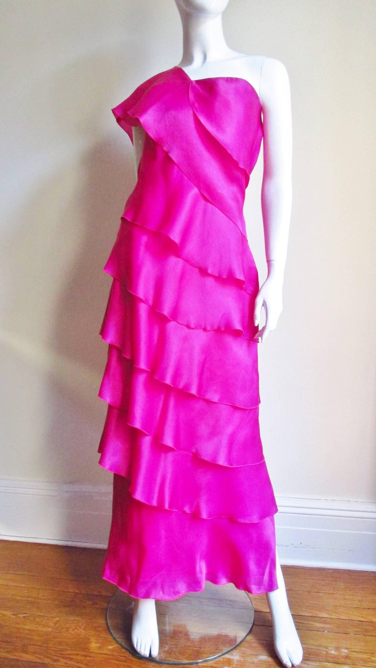 1990s Stunning Jackie Rogers Silk One Shoulder Gown and Shrug For Sale ...