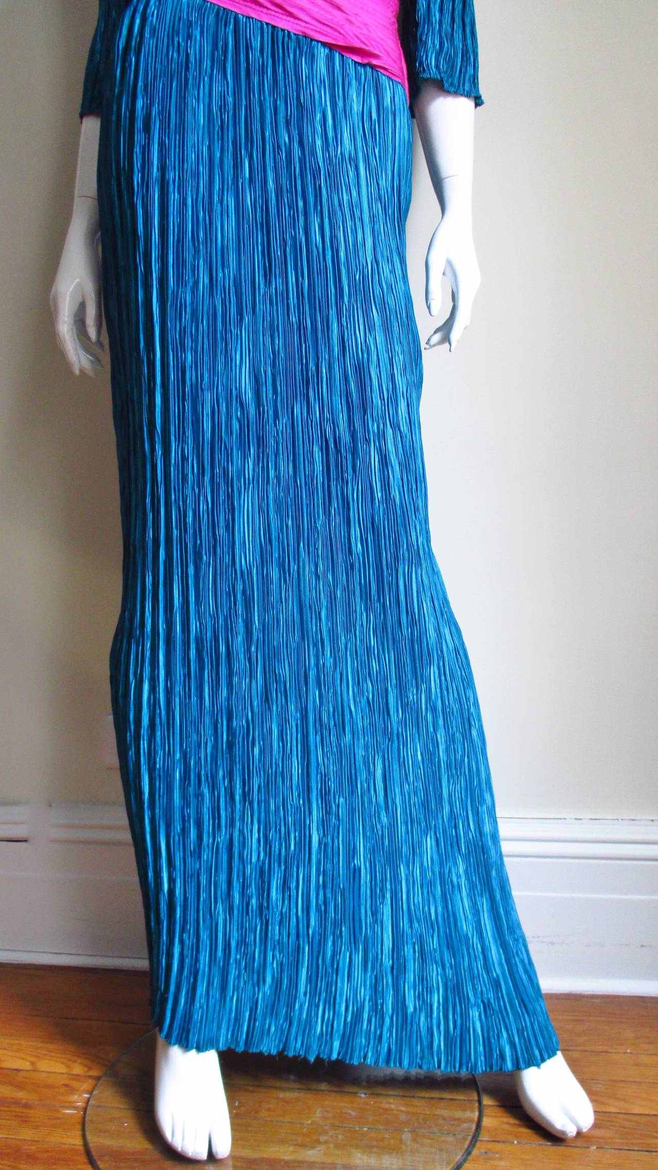 Blue  Mary McFadden Couture Color Block Gown 
