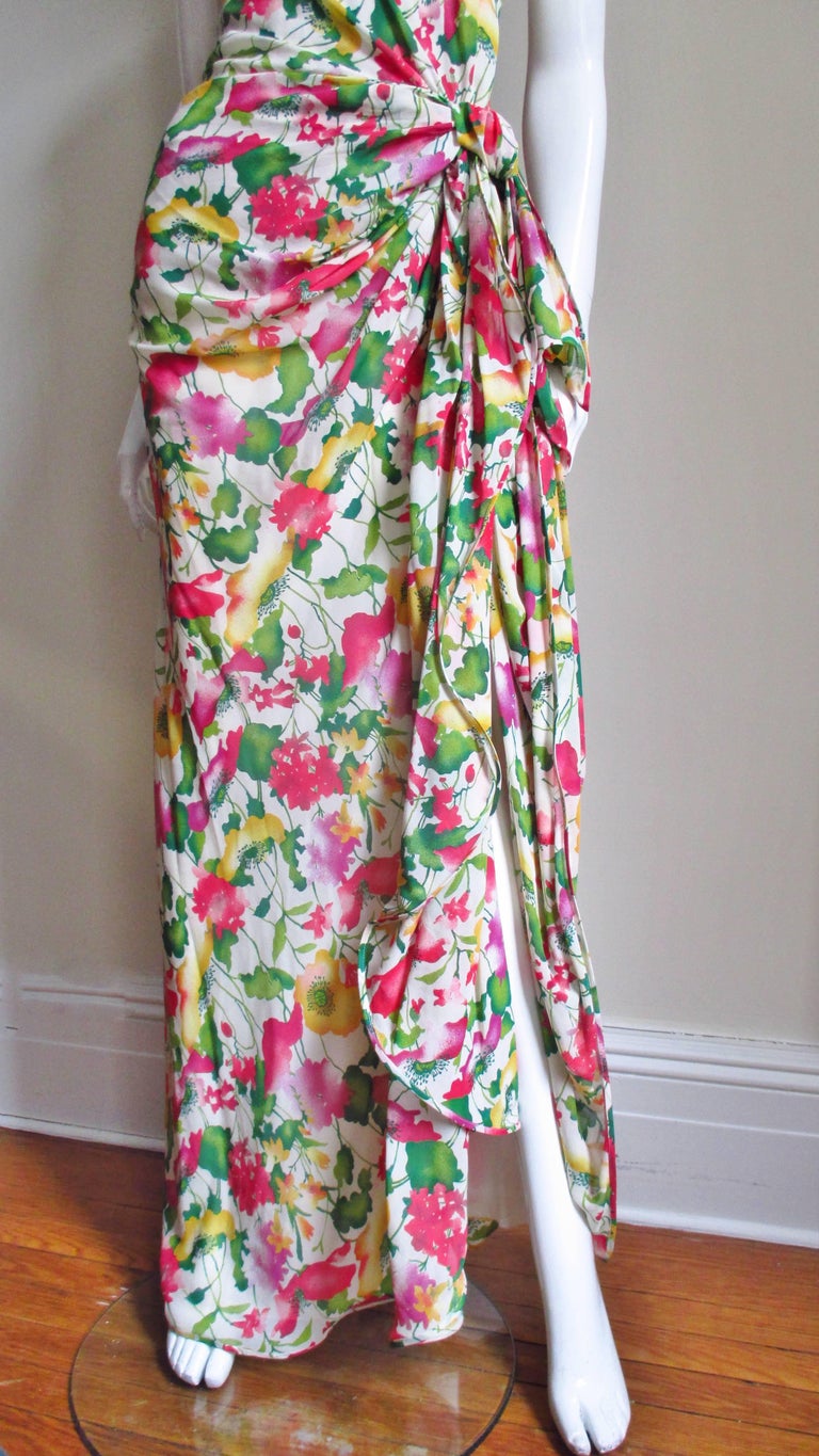 1980s Valentino Boutique Silk Flower Maxi Dress For Sale at 1stdibs