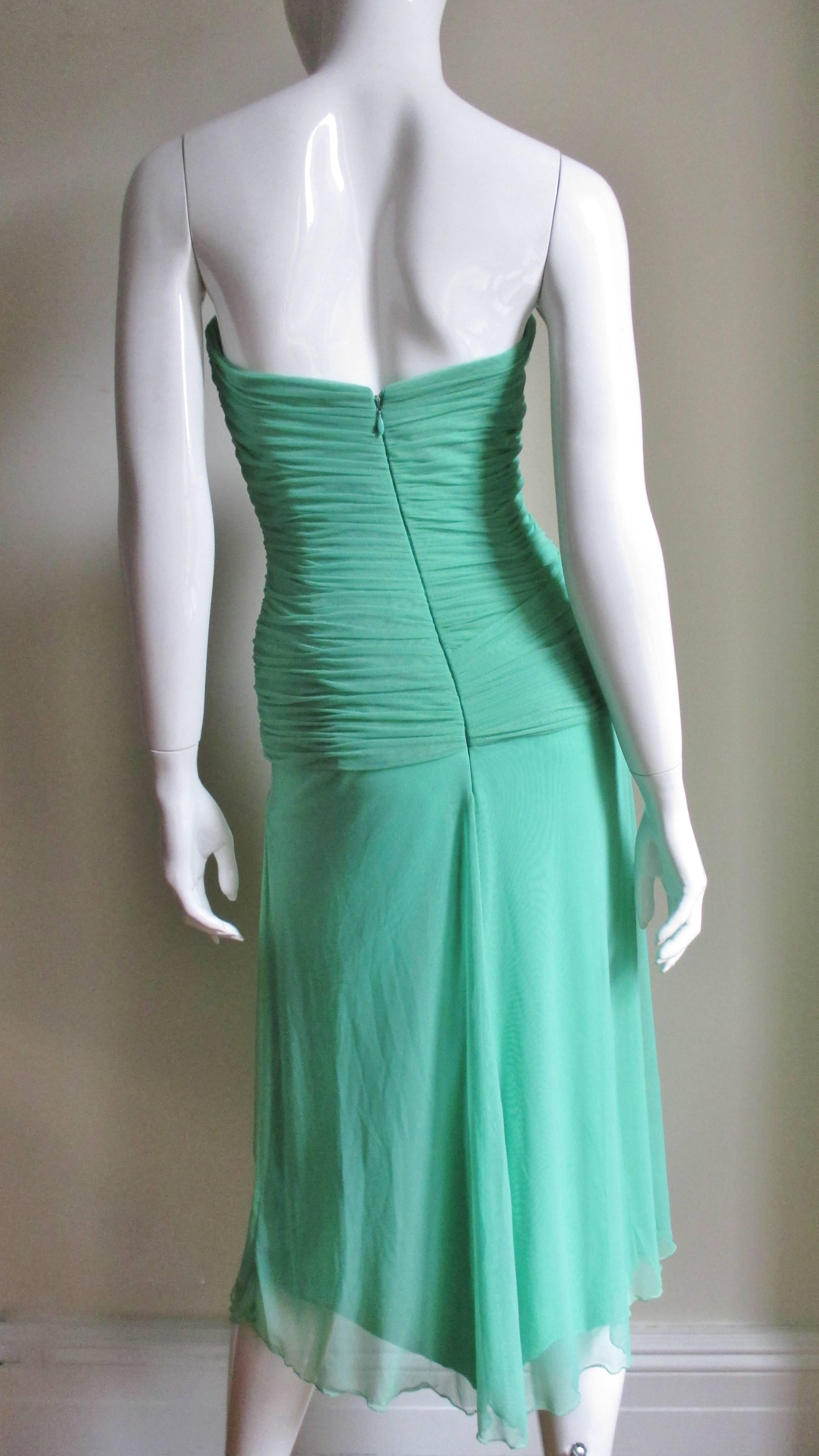 Vicky Tiel Ruched Strapless Dress For Sale 2