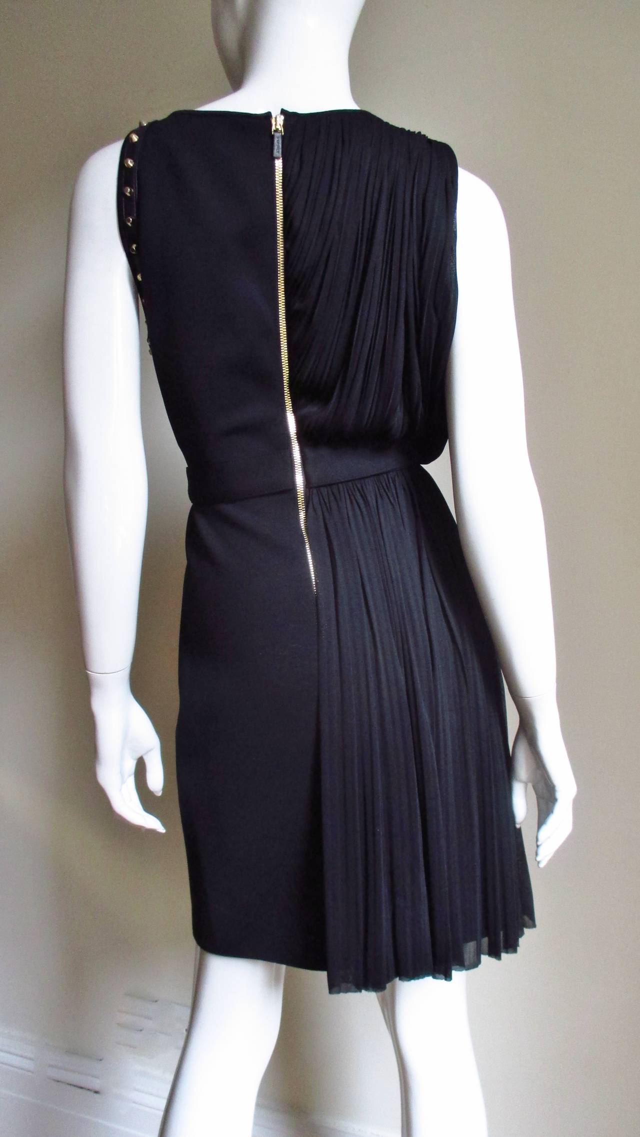 Women's Versace Silk Draped Dress with Leather and Stud Trim For Sale
