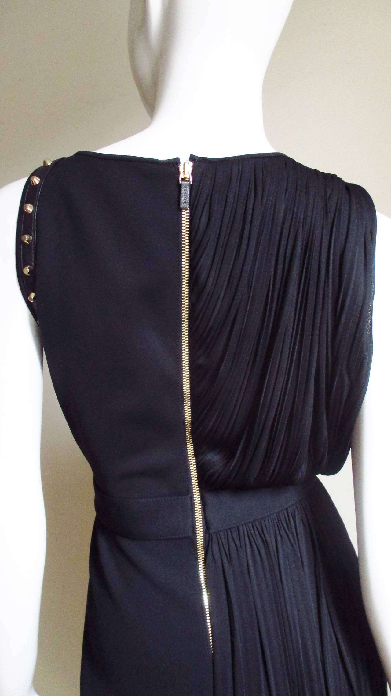 Versace Silk Draped Dress with Leather and Stud Trim For Sale 1