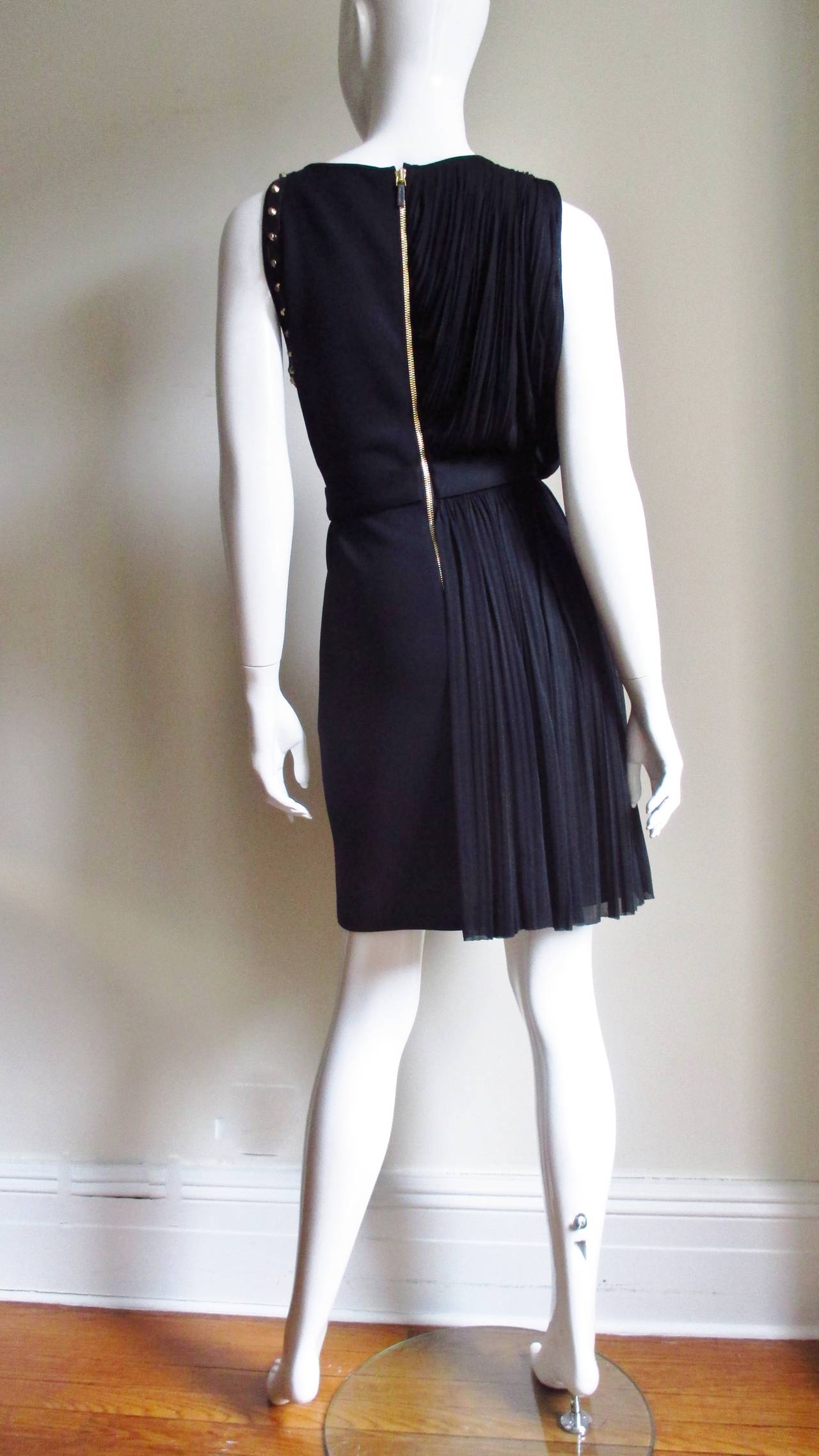Versace Silk Draped Dress with Leather and Stud Trim For Sale 3