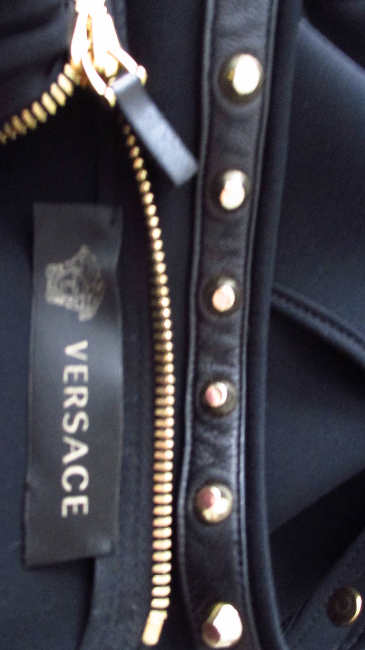 Versace Silk Draped Dress with Leather and Stud Trim For Sale 4