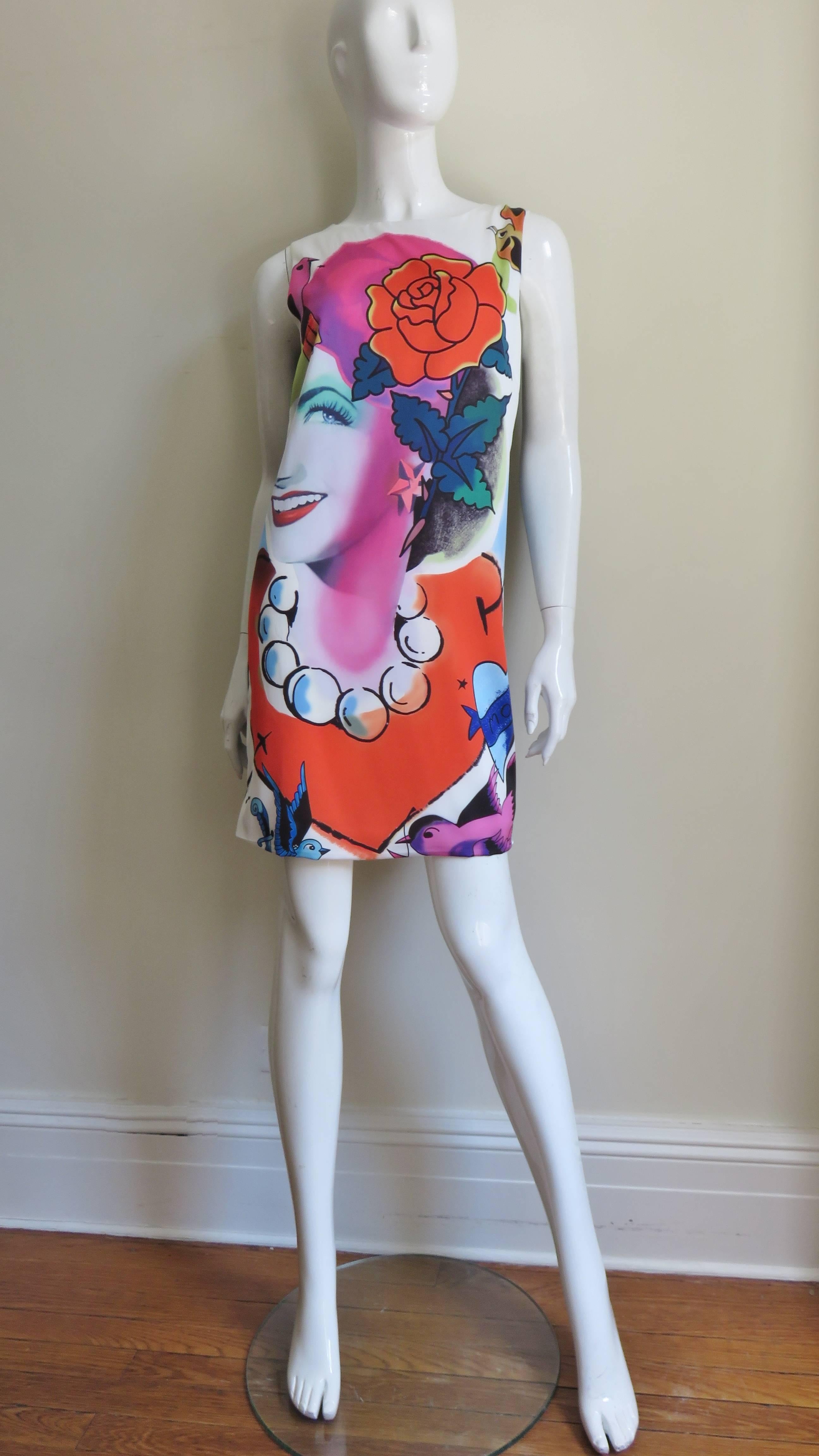 Moschino Color Block Face Print Dress In Good Condition In Water Mill, NY