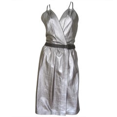 Tom Ford Gucci Silver Leather Halter Wrap Dress