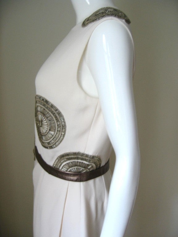 Beige Bill Blass Silk Dress with Bead Detail