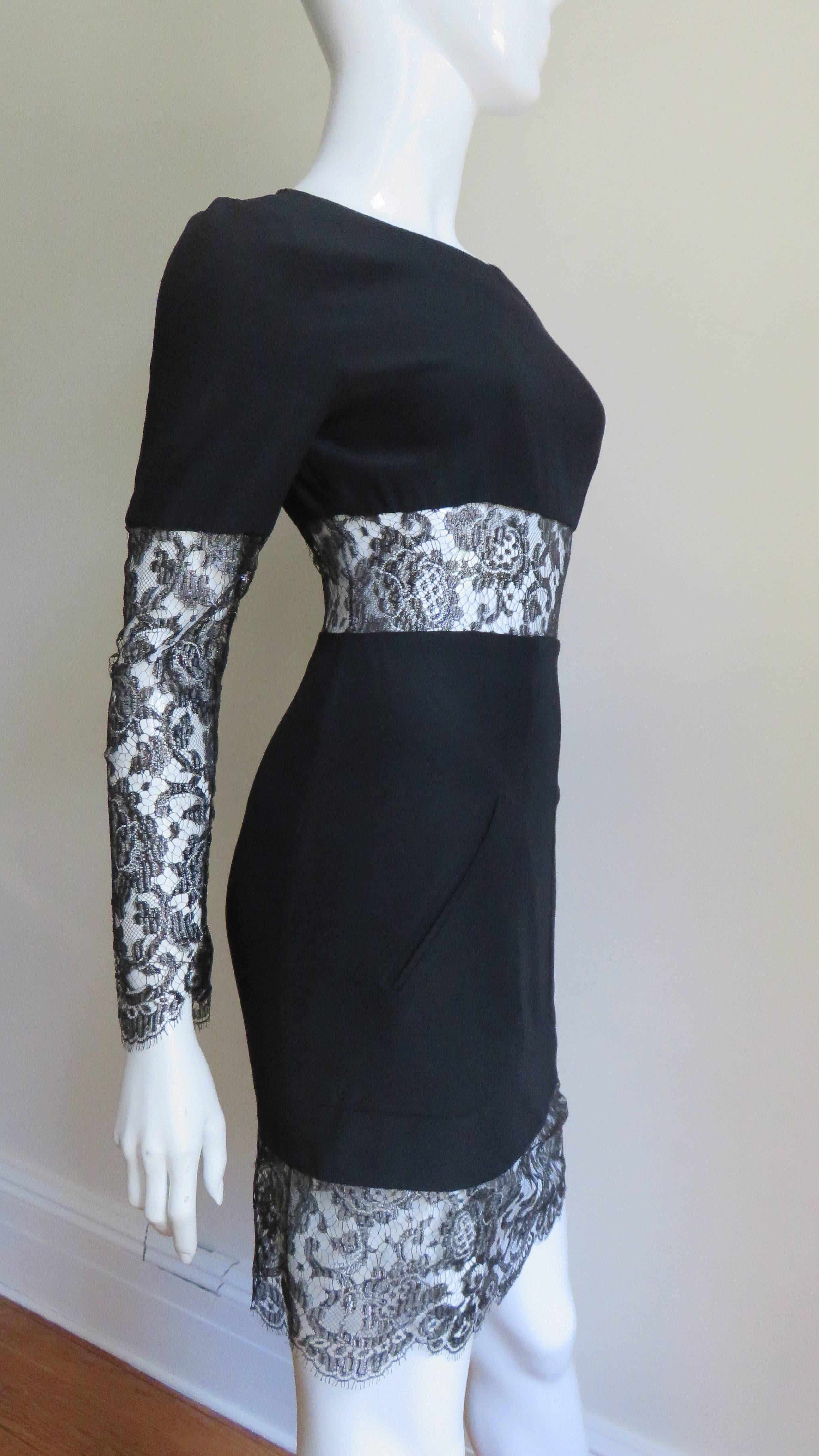 Women's Karl Lagerfeld Silk Dress with Lace Cut outs  For Sale