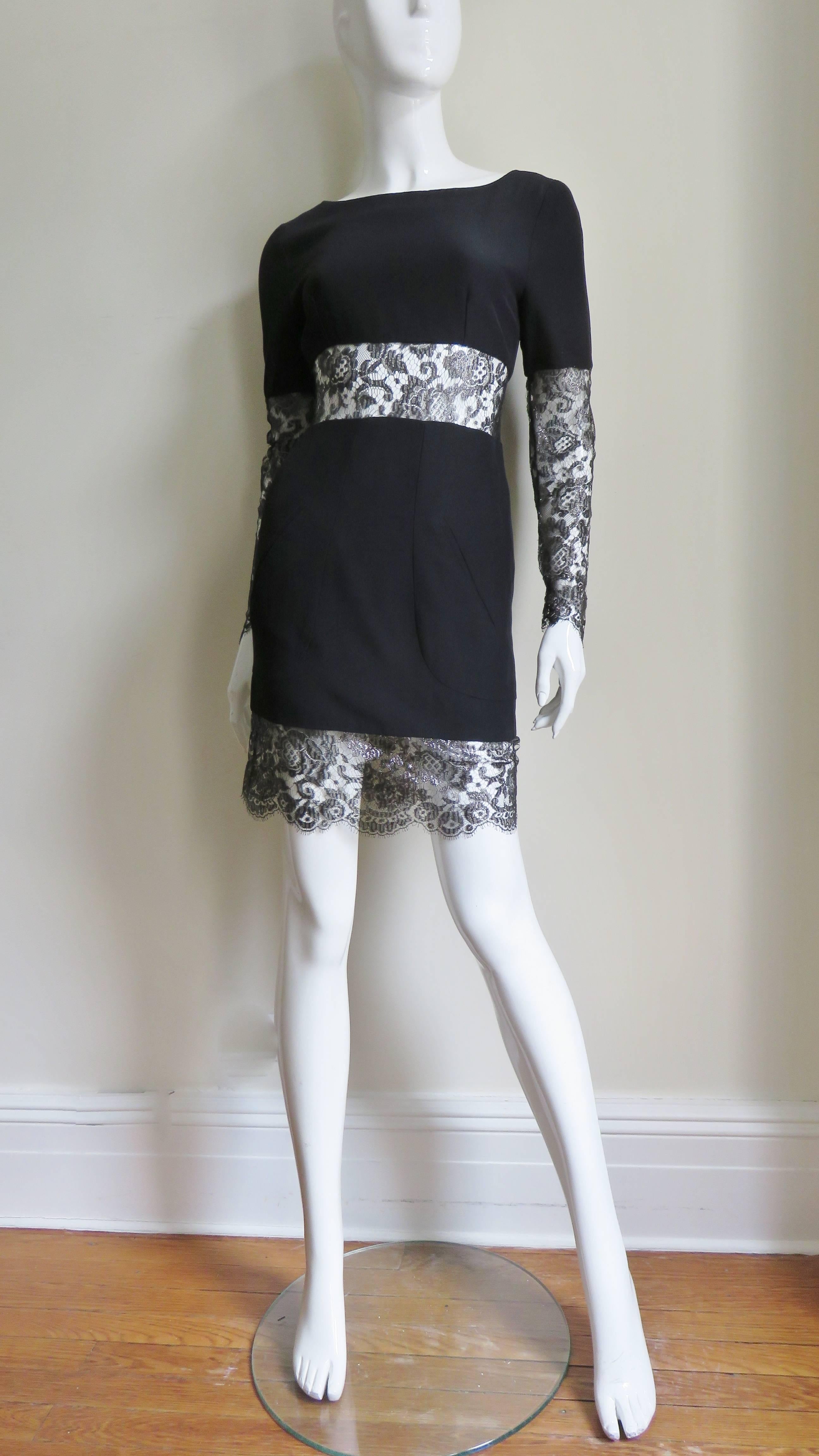 Karl Lagerfeld Silk Dress with Lace Cut outs  In Good Condition For Sale In Water Mill, NY