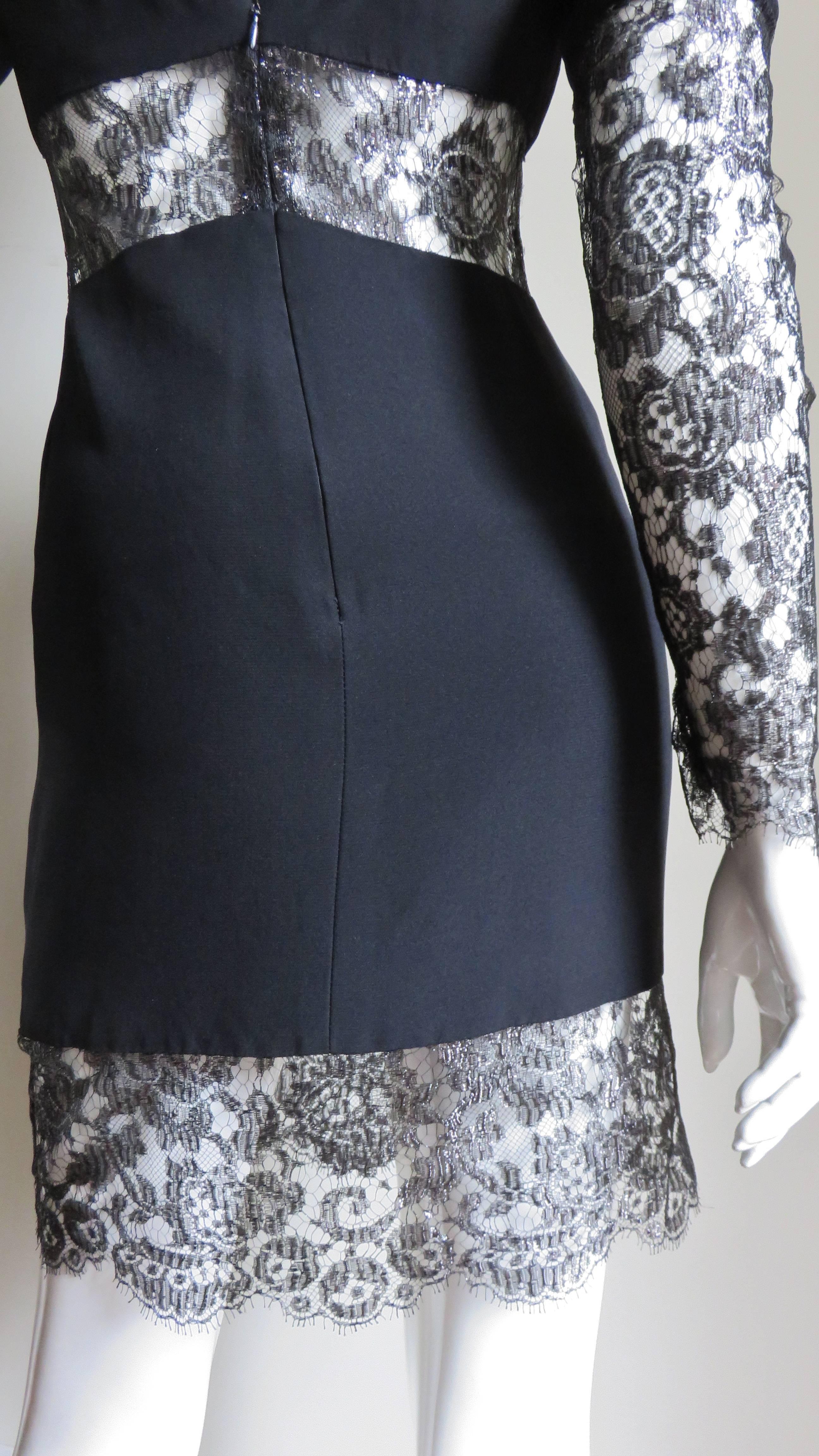 Karl Lagerfeld Silk Dress with Lace Cut outs For Sale 4