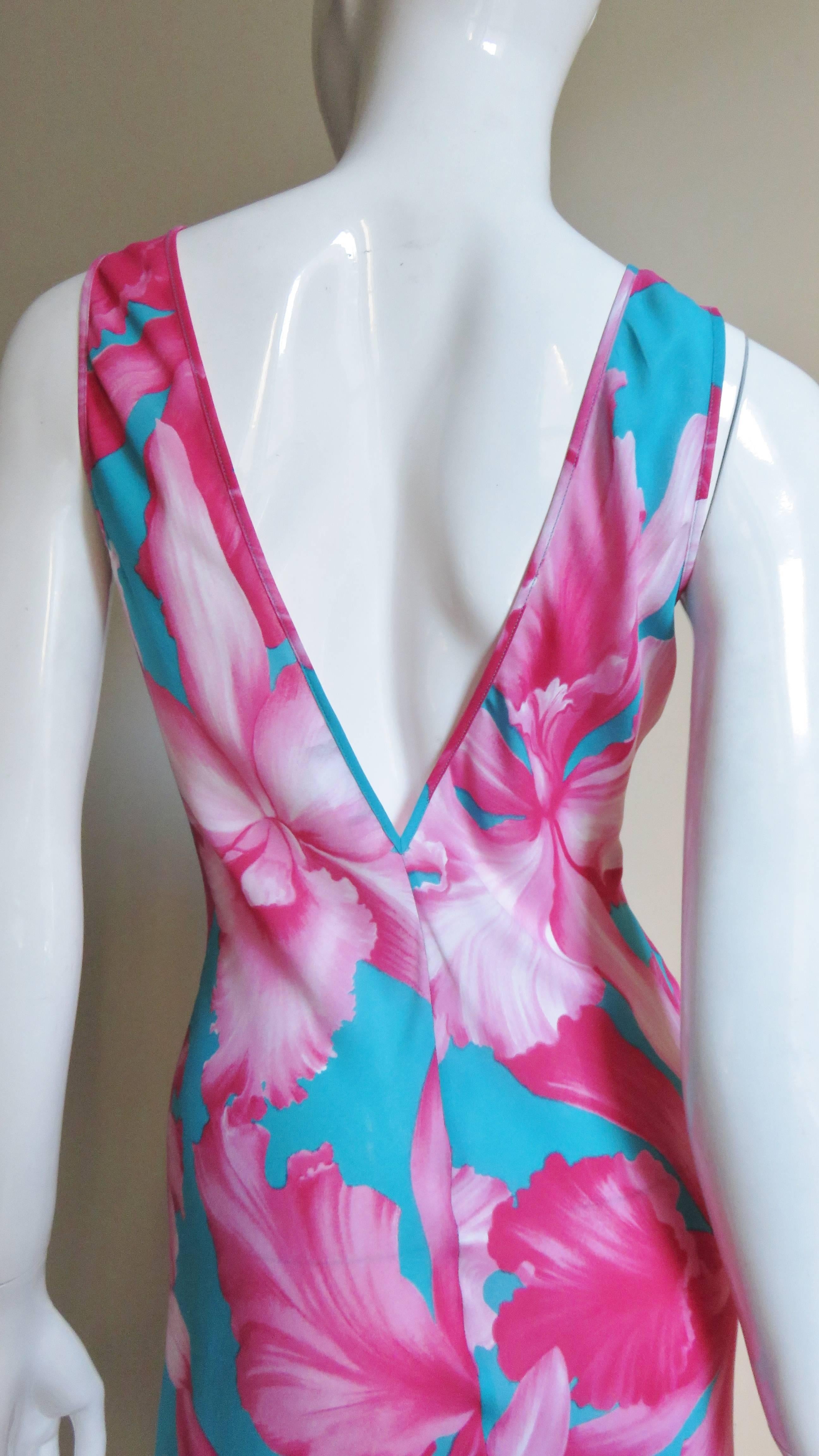  Celine Flower Print Silk Dress with Fringe Wrap For Sale 1